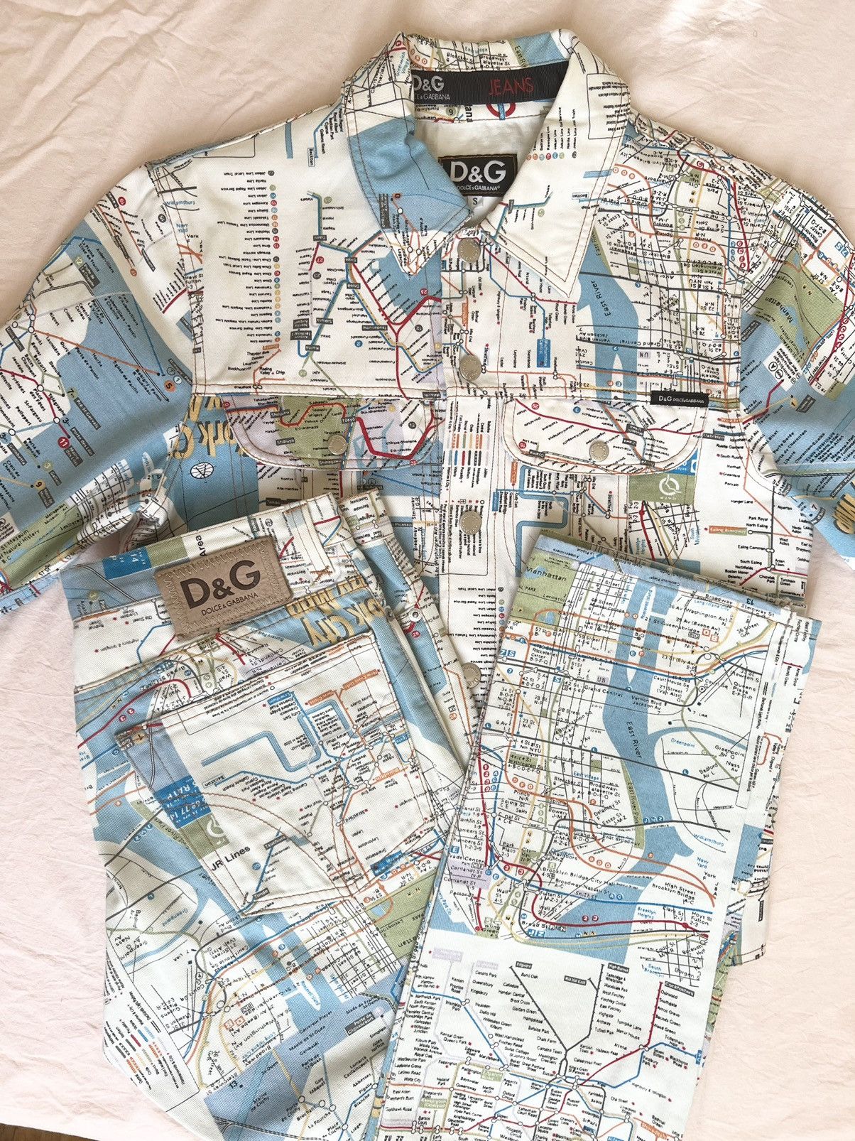 Dolce & Gabbana Dolce Gabbana Map Ittierre Jean/Jacket Set Size US S / EU 44-46 / 1 - 1 Thumbnail