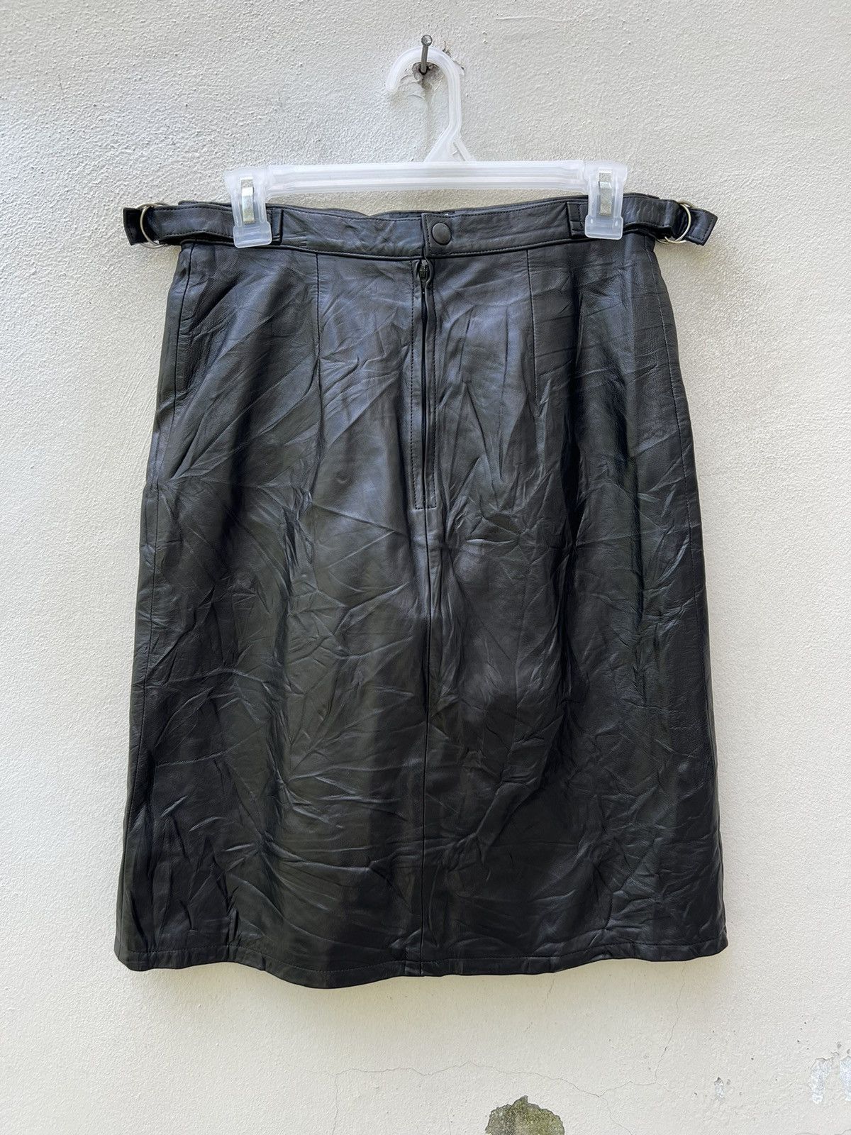 image of 90's Agnes B. Paris Patina Black Sheepskin Leather Mini Skirt, Women's (Size 28)
