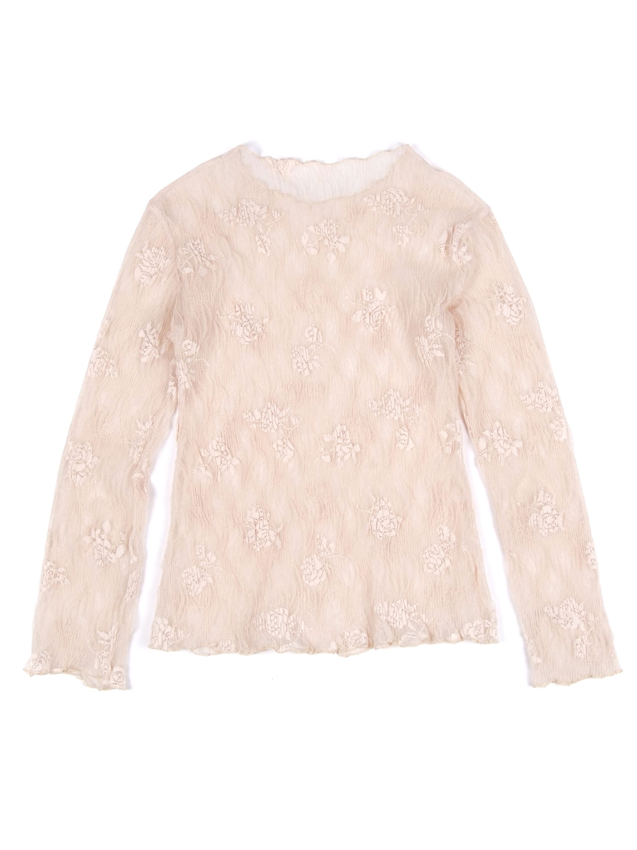 Vintage Mesh Sheer Roses Long Sleeve Top (M)
