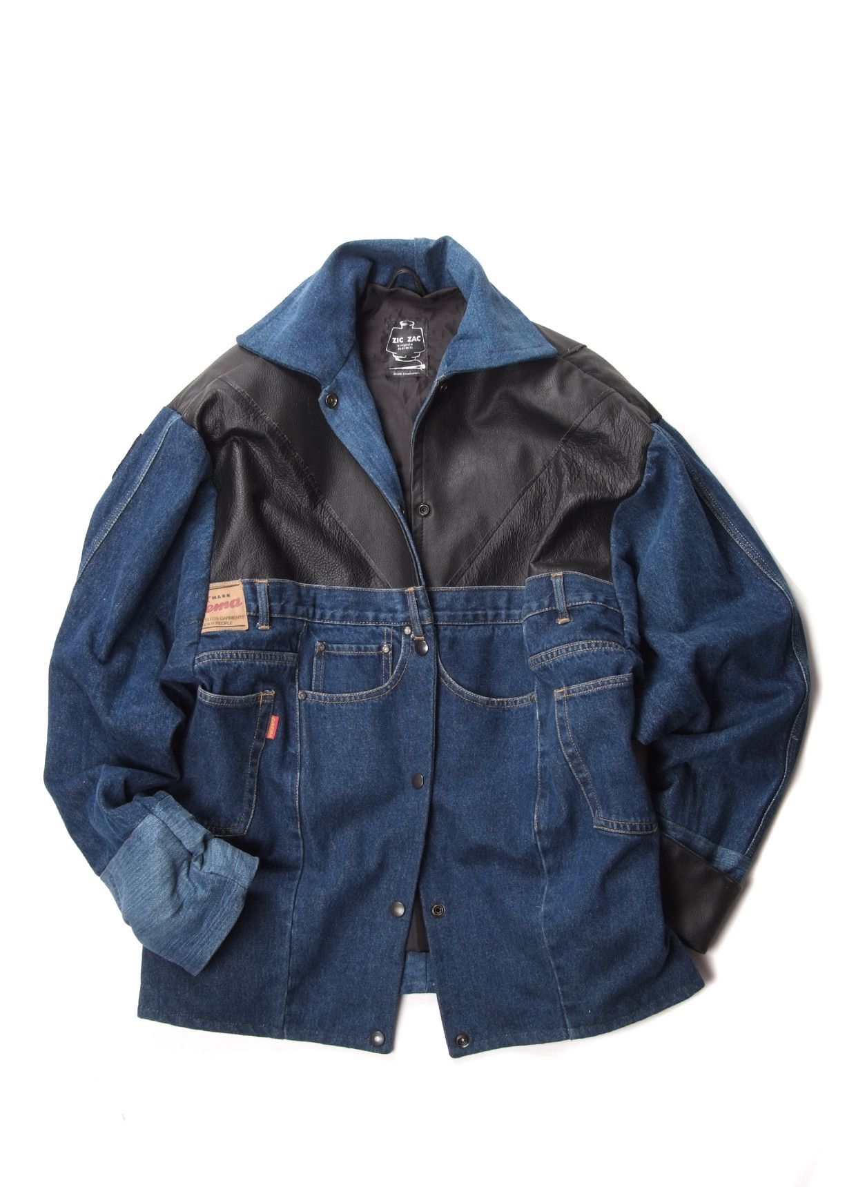 Handmade × Japanese Brand × The Recycled Planet Heavyweight Reworked Jacket Denim + Leather Size US S / EU 44-46 / 1 - 1 Thumbnail