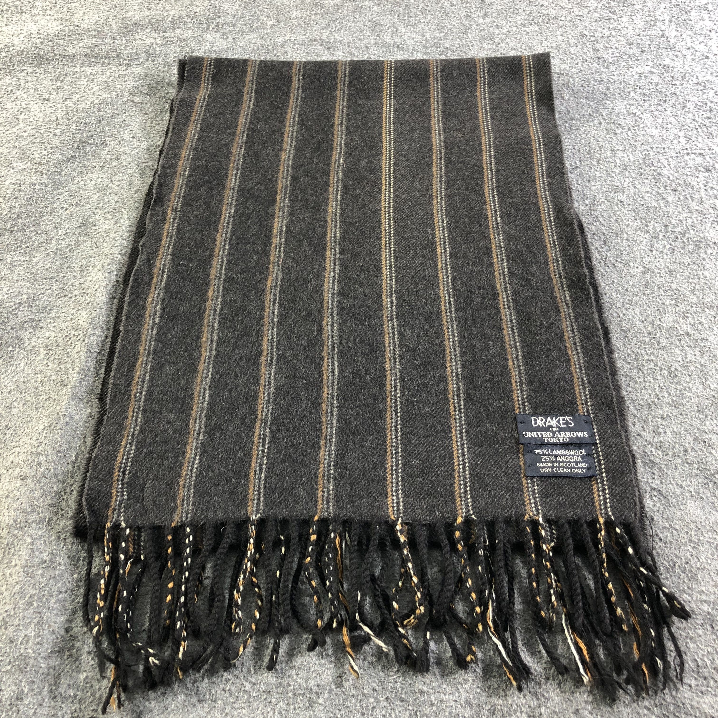 Drake's Drake's X United Arrow Striped Wool Scarf Muffler V1905 Size ONE SIZE - 3 Thumbnail