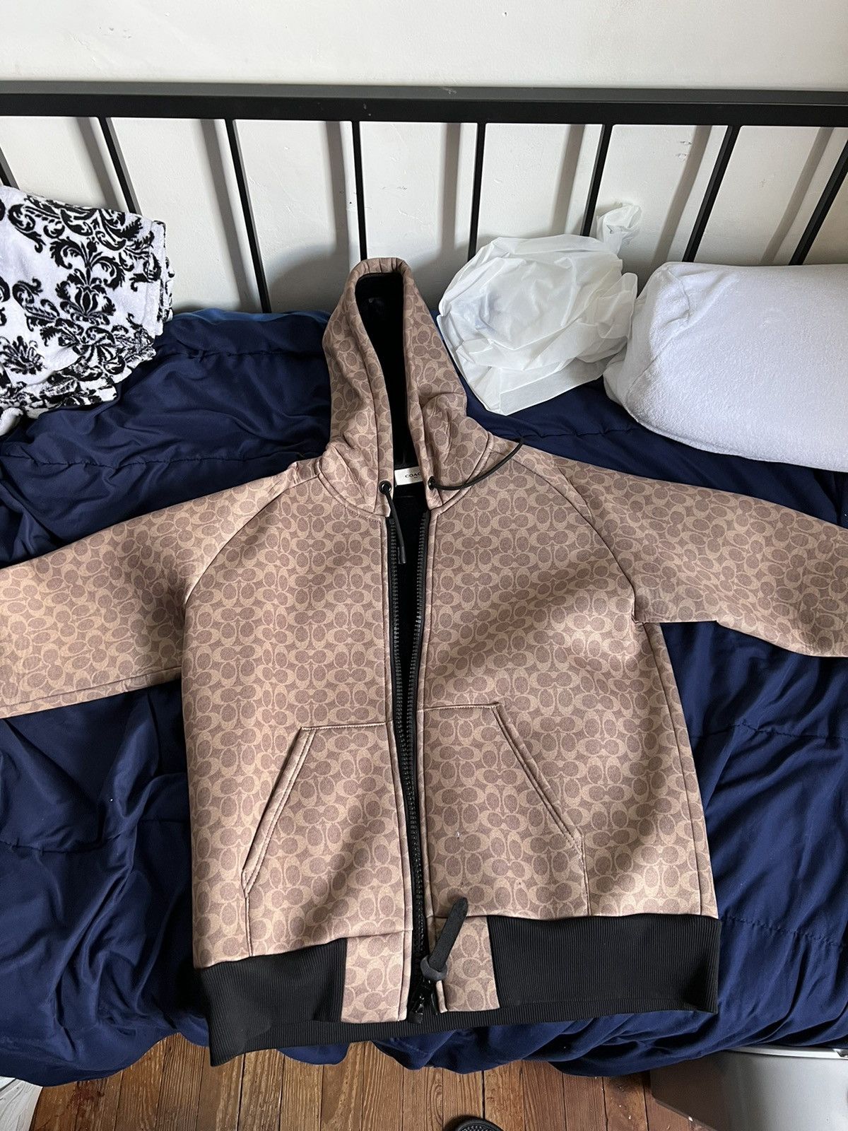 image of Coach Monogram Zip-Up Hoodie in Brown, Men's (Size XL)