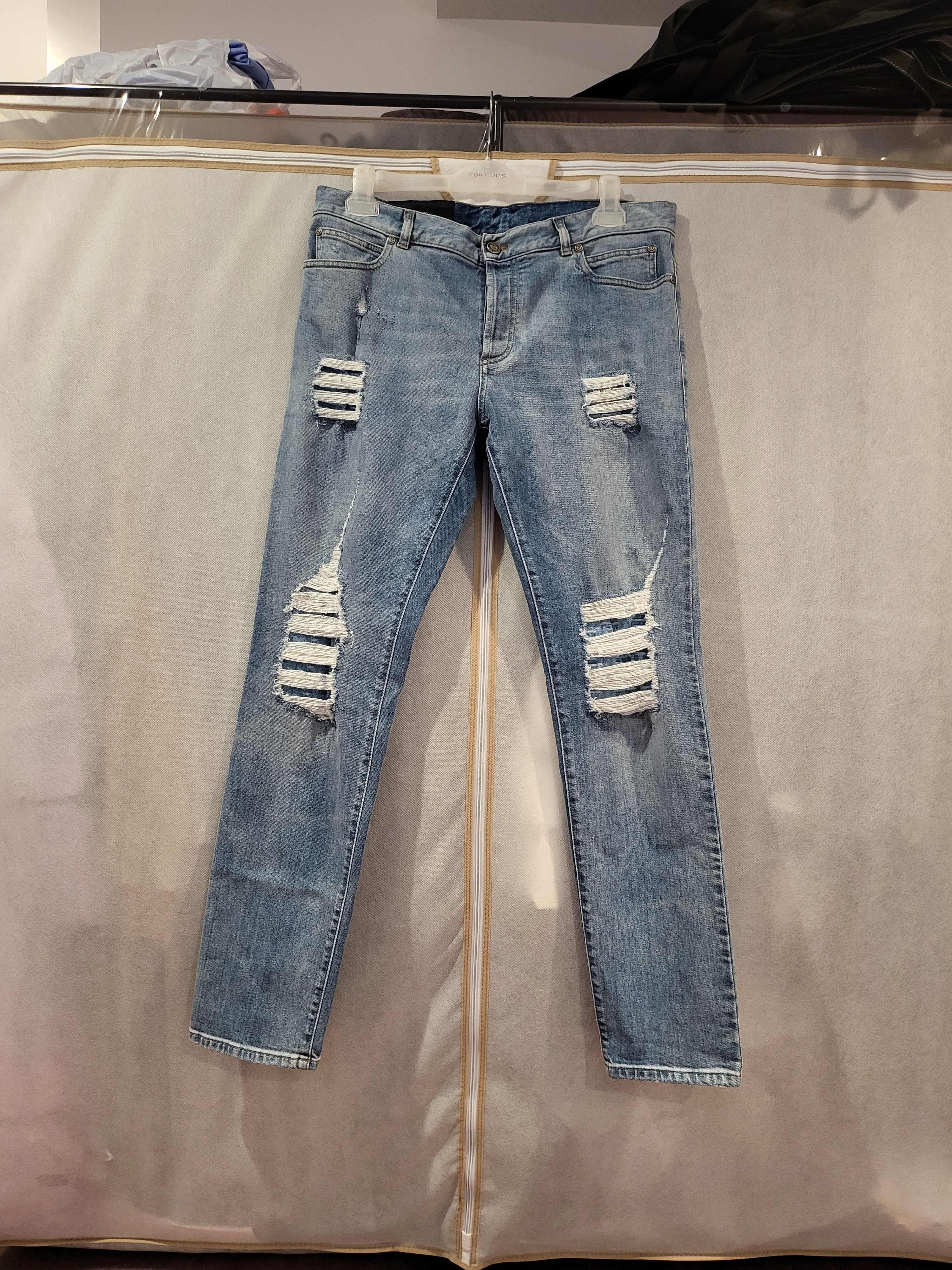 Balmain Slim Fit Ripped Jeans with Monogram Pattern Size US 34 / EU 50 - 3 Thumbnail