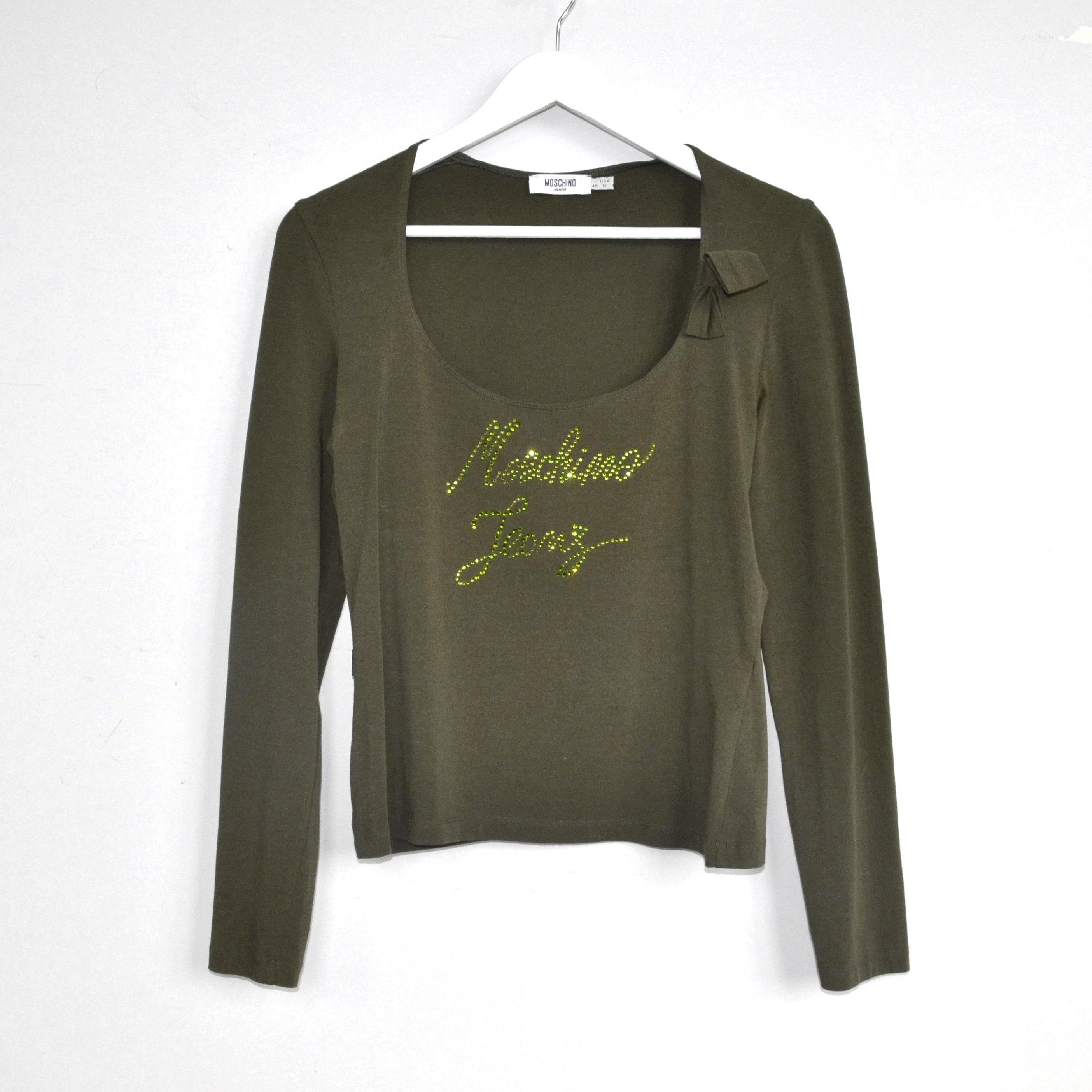 Moschino Moschino Long Sleeve T Shirt Logo Pullover Green LOVE Size S / US 4 / IT 40 - 2 Thumbnail