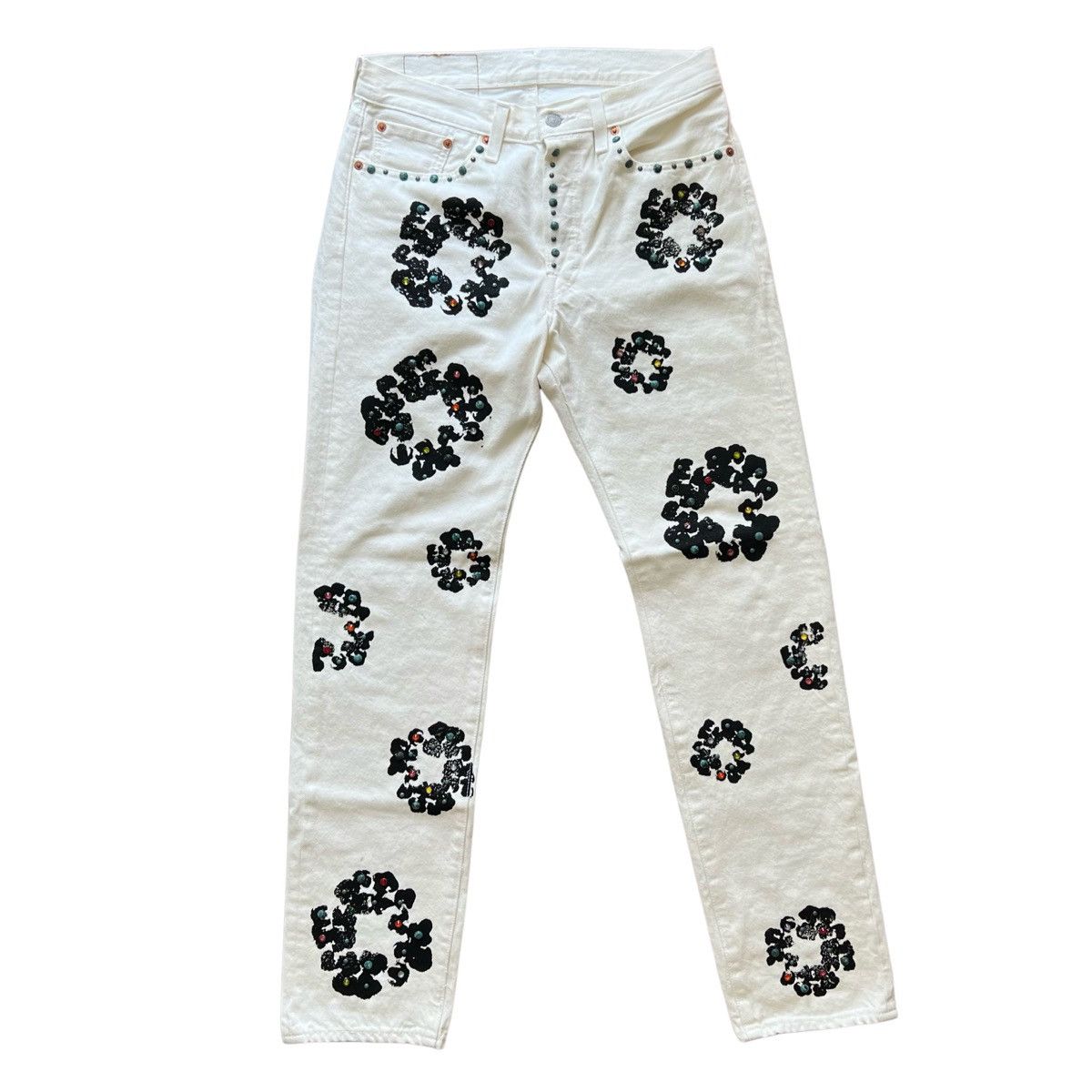 image of Denim Tears Rhinestone Cotton Wreath Jeans In White, Men's (Size 30)