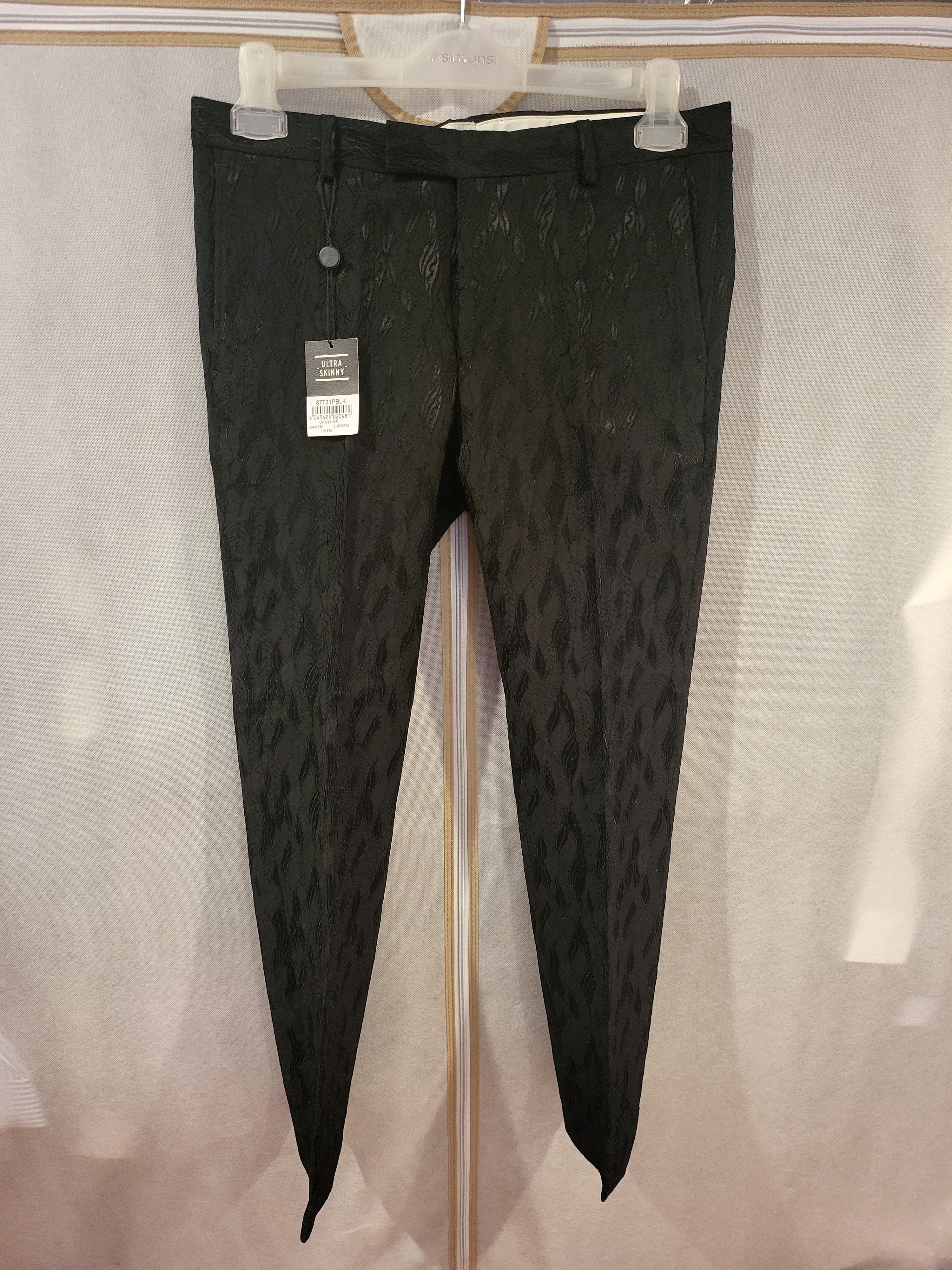 Topman Embossed Leaf Pattern Ultra Skinny Cropped Pants Size US 30 / EU 46 - 1 Thumbnail