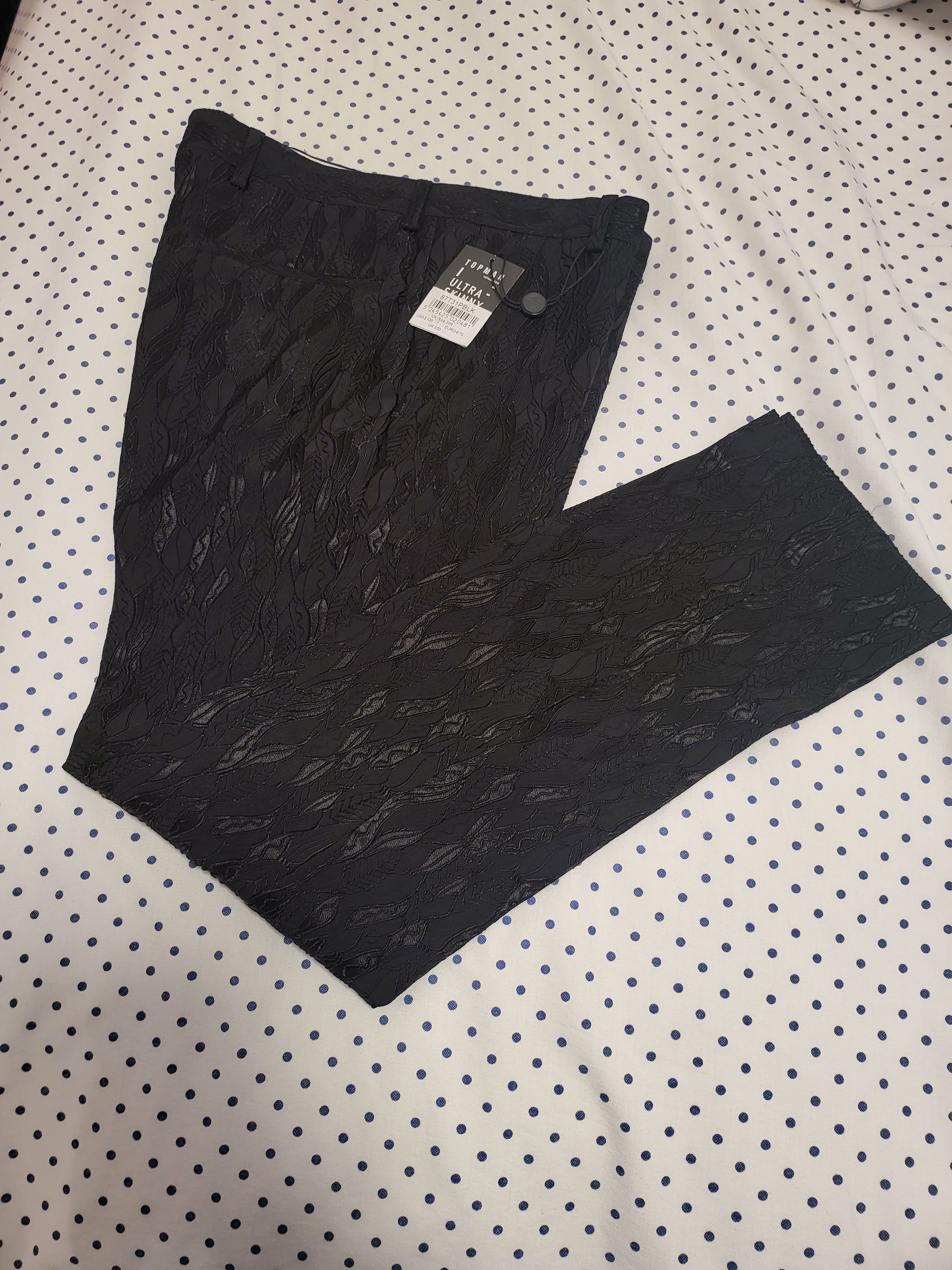 Topman Embossed Leaf Pattern Ultra Skinny Cropped Pants Size US 30 / EU 46 - 3 Thumbnail