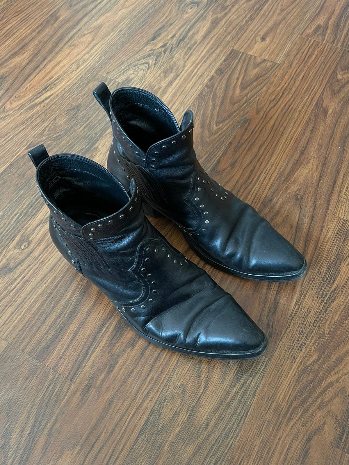 Pre-owned Saint Laurent Slp Kangaroo Leather “dakota” Cowboy Boots In Black
