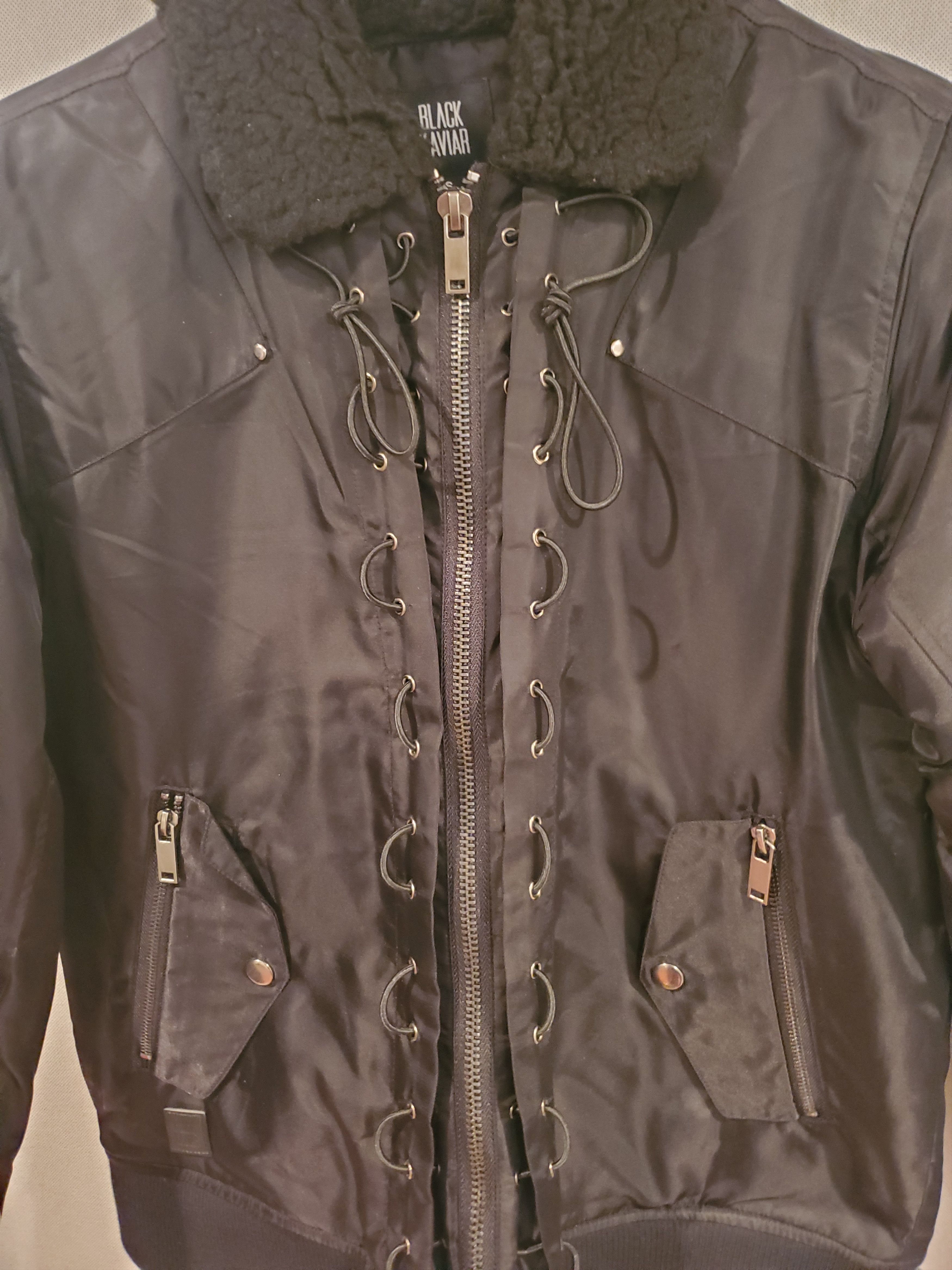 Black Kaviar Faux Fur Collar Bomber with Drawstring Size US S / EU 44-46 / 1 - 3 Thumbnail