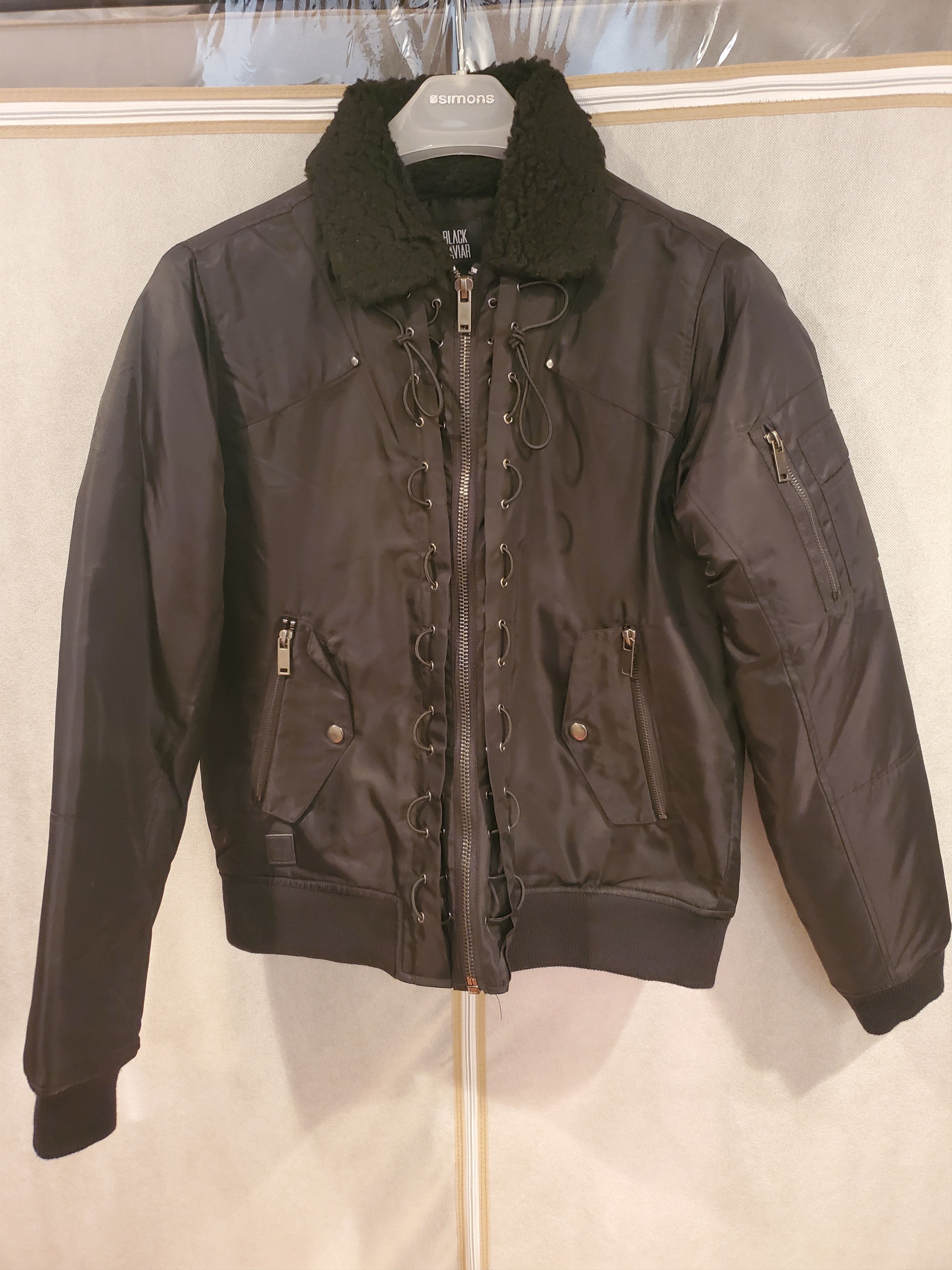 Black Kaviar Faux Fur Collar Bomber with Drawstring Size US S / EU 44-46 / 1 - 1 Thumbnail
