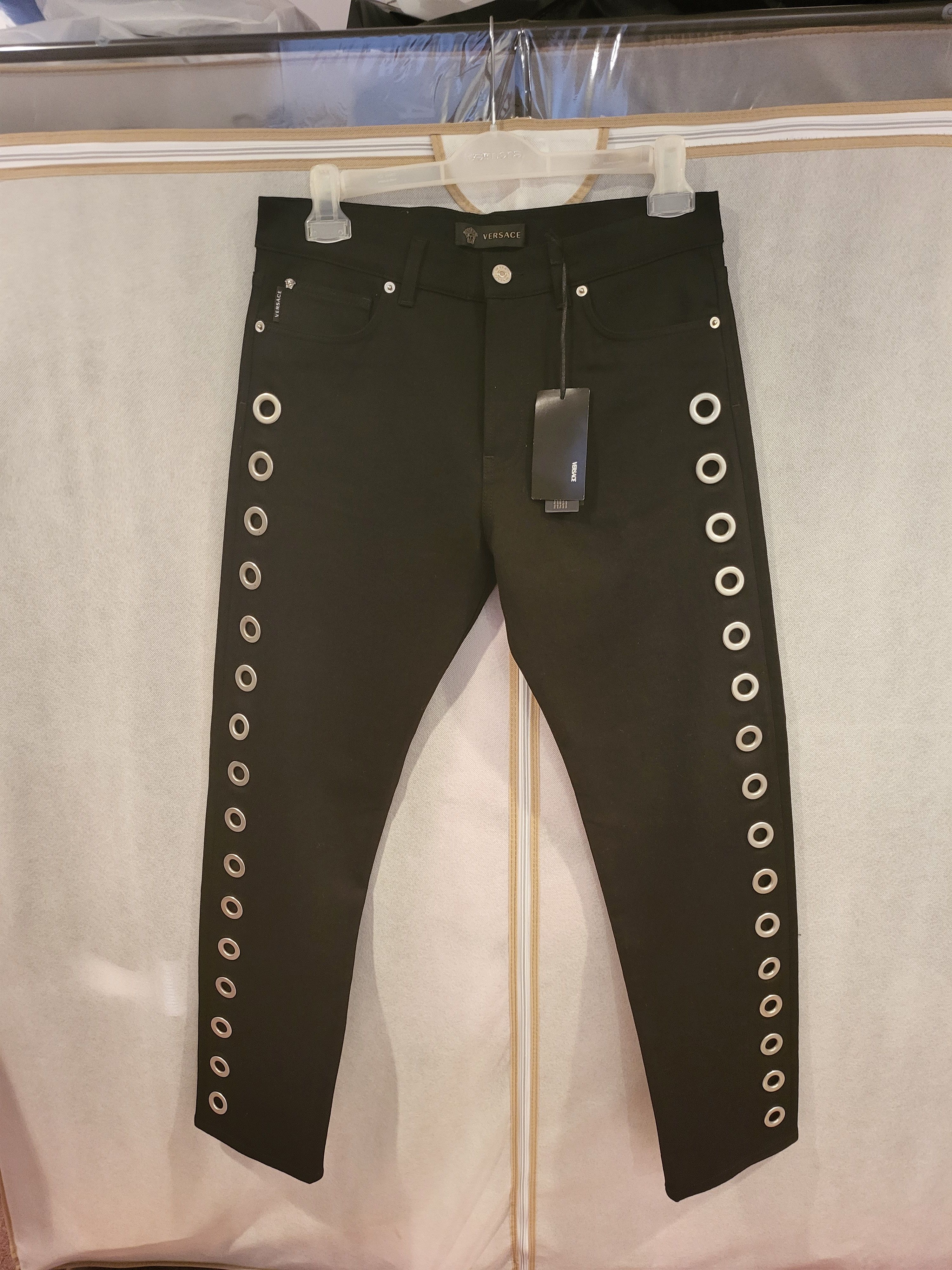 Versace Multiple Silver Tone Eyelets Jeans Size US 33 - 1 Thumbnail