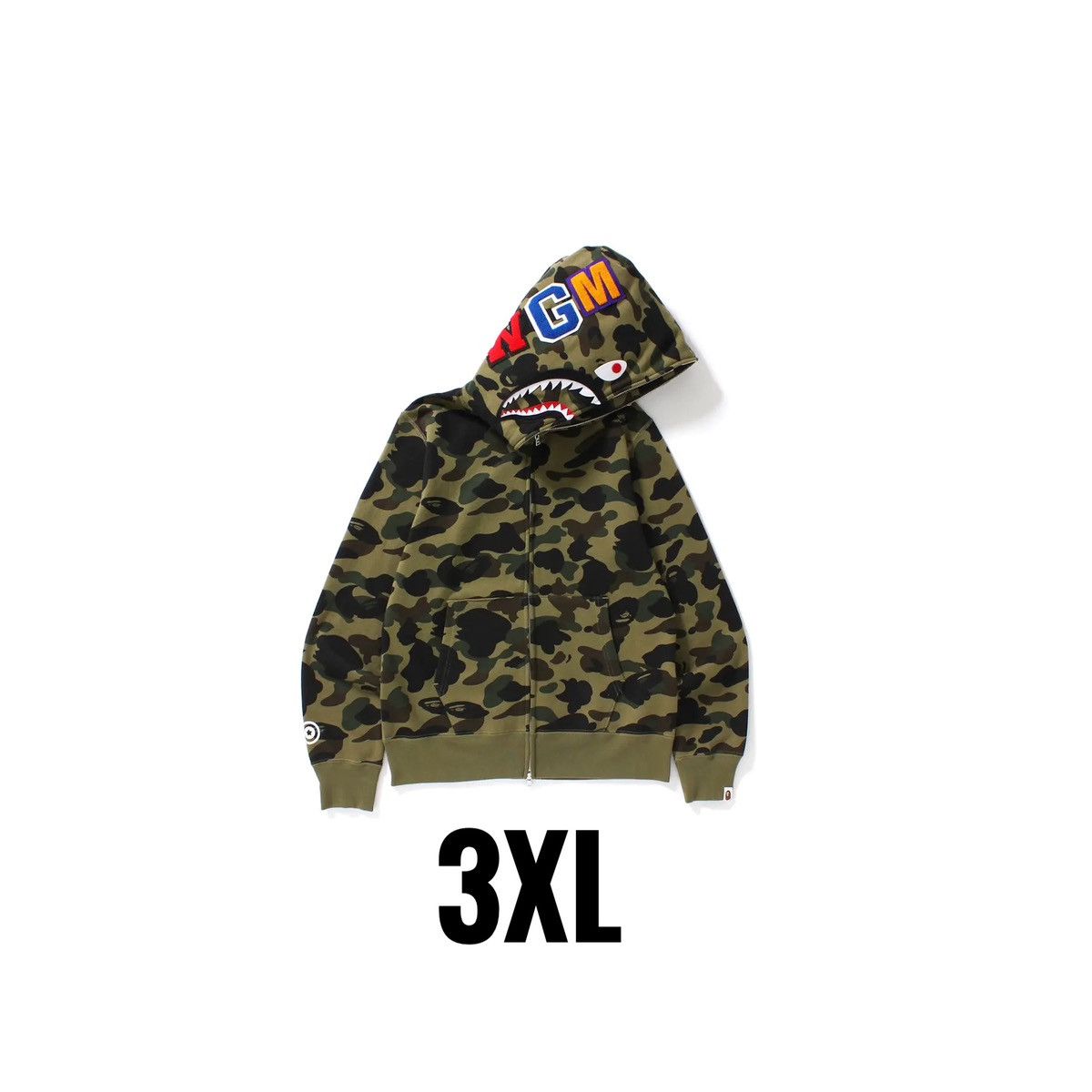 image of (3Xl)Bape 1St Camo Shark Full Zip Hoodie Green, Men's (Size 2XL)