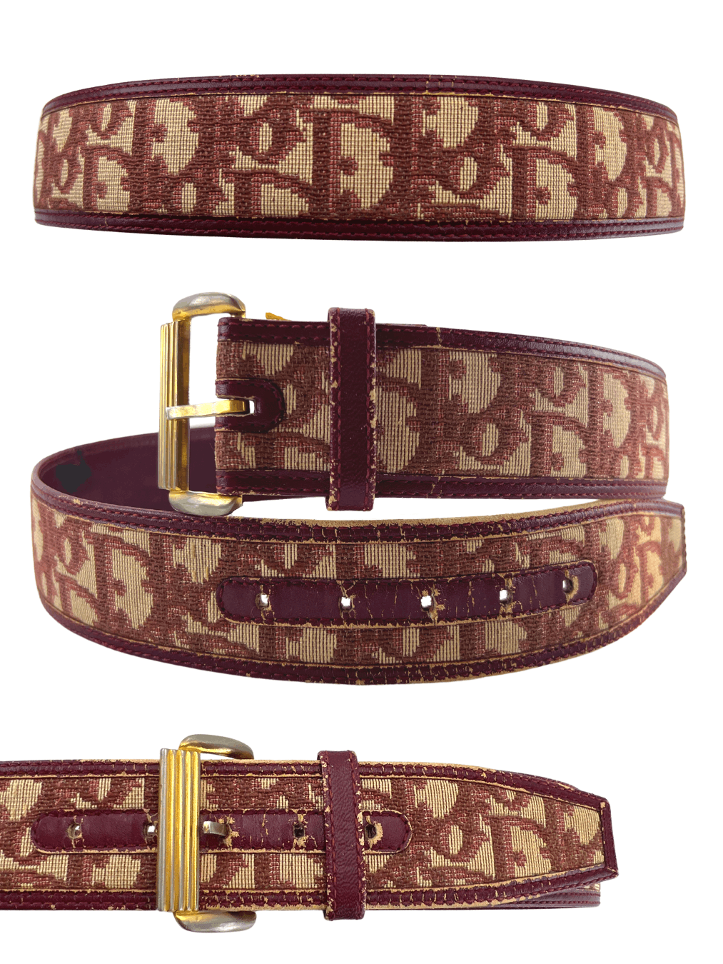 image of Dior Trotter Monogram Belt Size 28 in Burgandy, Women's