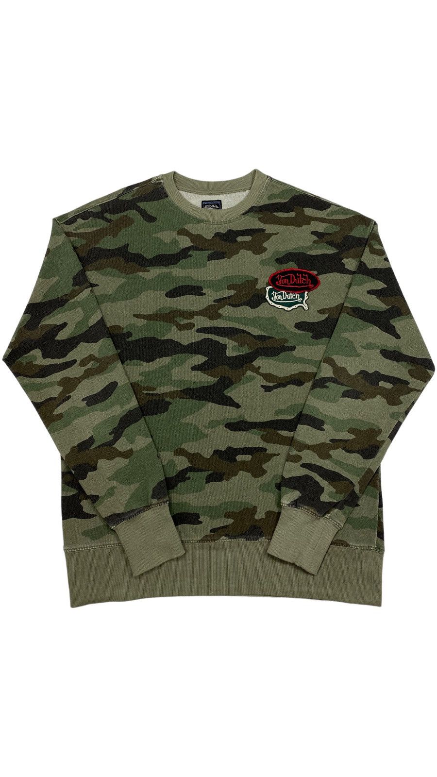 image of Vintage x Von Dutch Von Dutch Patchwork Logo Camouflage Sweatshirt in Green Camouflage (Size XL)