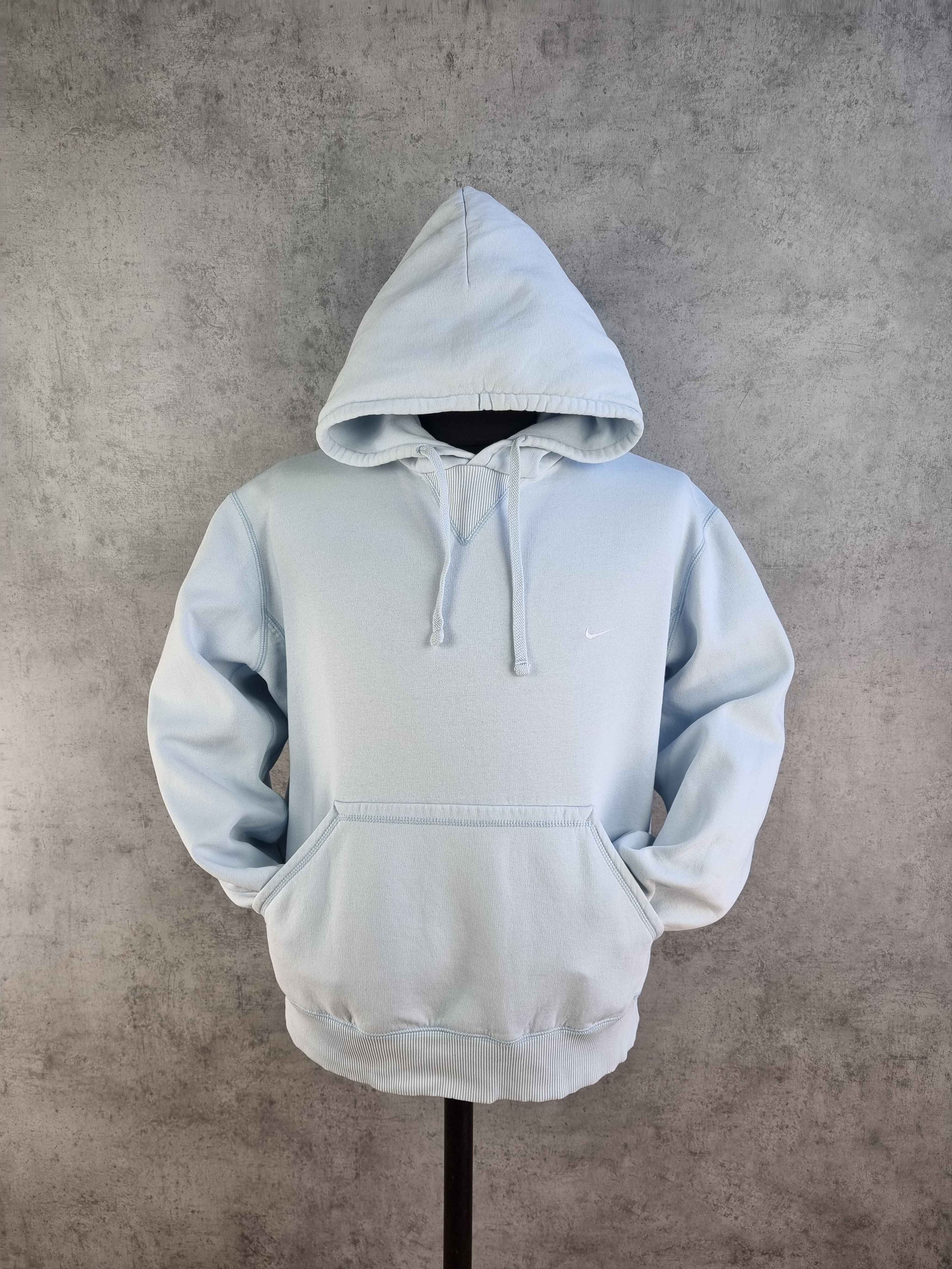 Nike × Vintage Rare NIKE Sky Blue Small Swoosh Vintage Hoodie Size US M / EU 48-50 / 2 - 3 Thumbnail