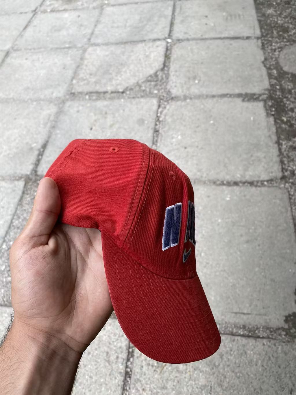 Nike × Vintage Mens Vintage Nike Cap big logo streetwear y2k rare drill Size ONE SIZE - 5 Thumbnail