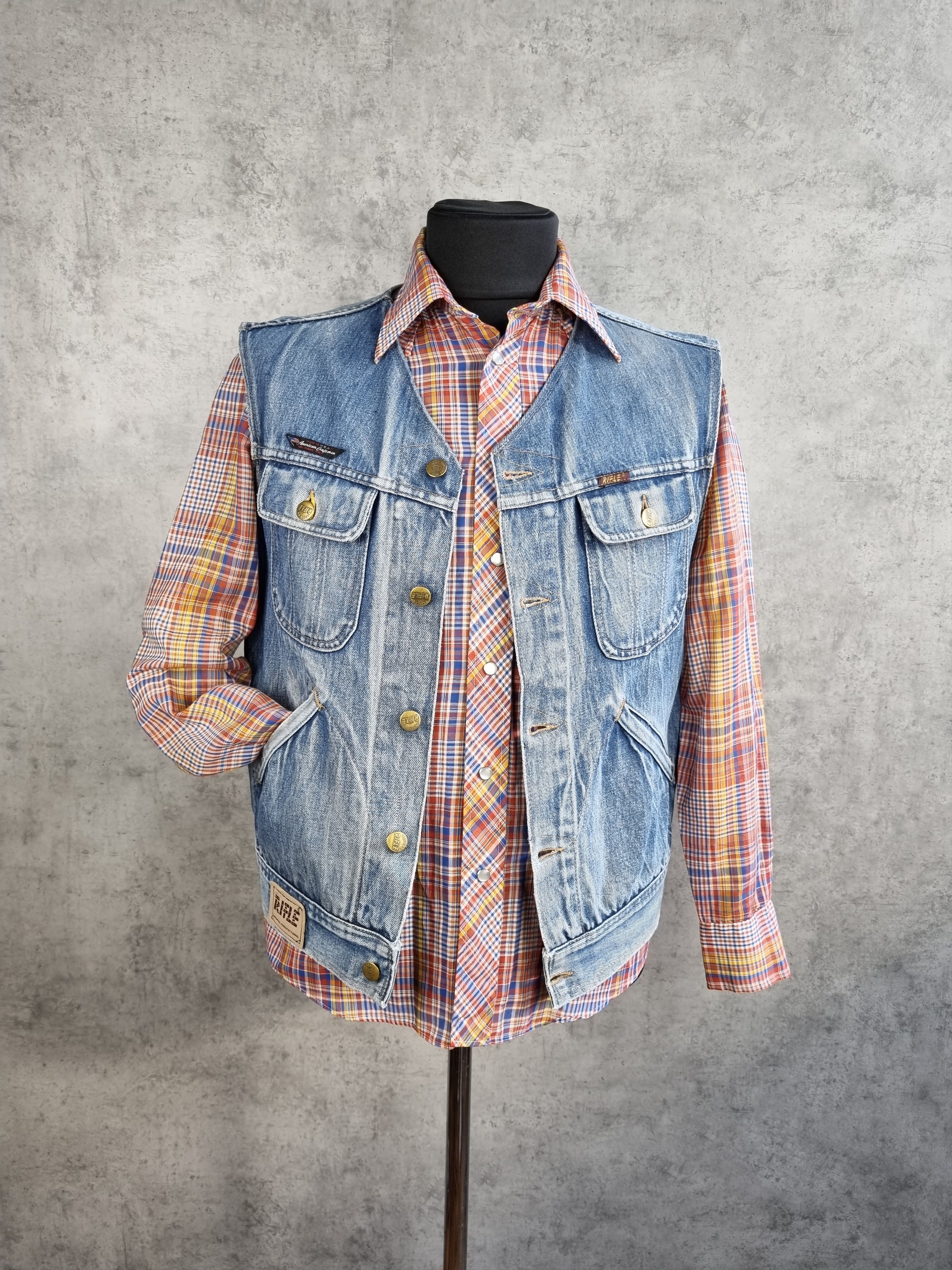 RIFLE 80s Faded Denim Rifle Cargo Reconstructed Vest Size US M / EU 48-50 / 2 - 19 Thumbnail