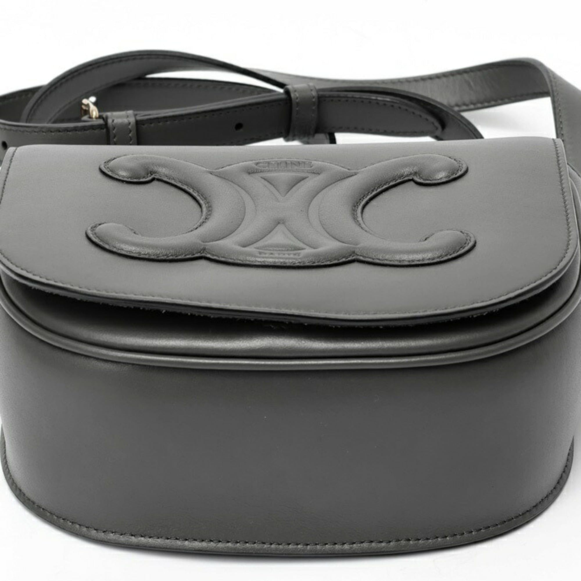 Celine Celine Folco Cuir Triomphe Shoulder Bag 19826, Smooth Calfskin, Gray Size ONE SIZE - 4 Thumbnail