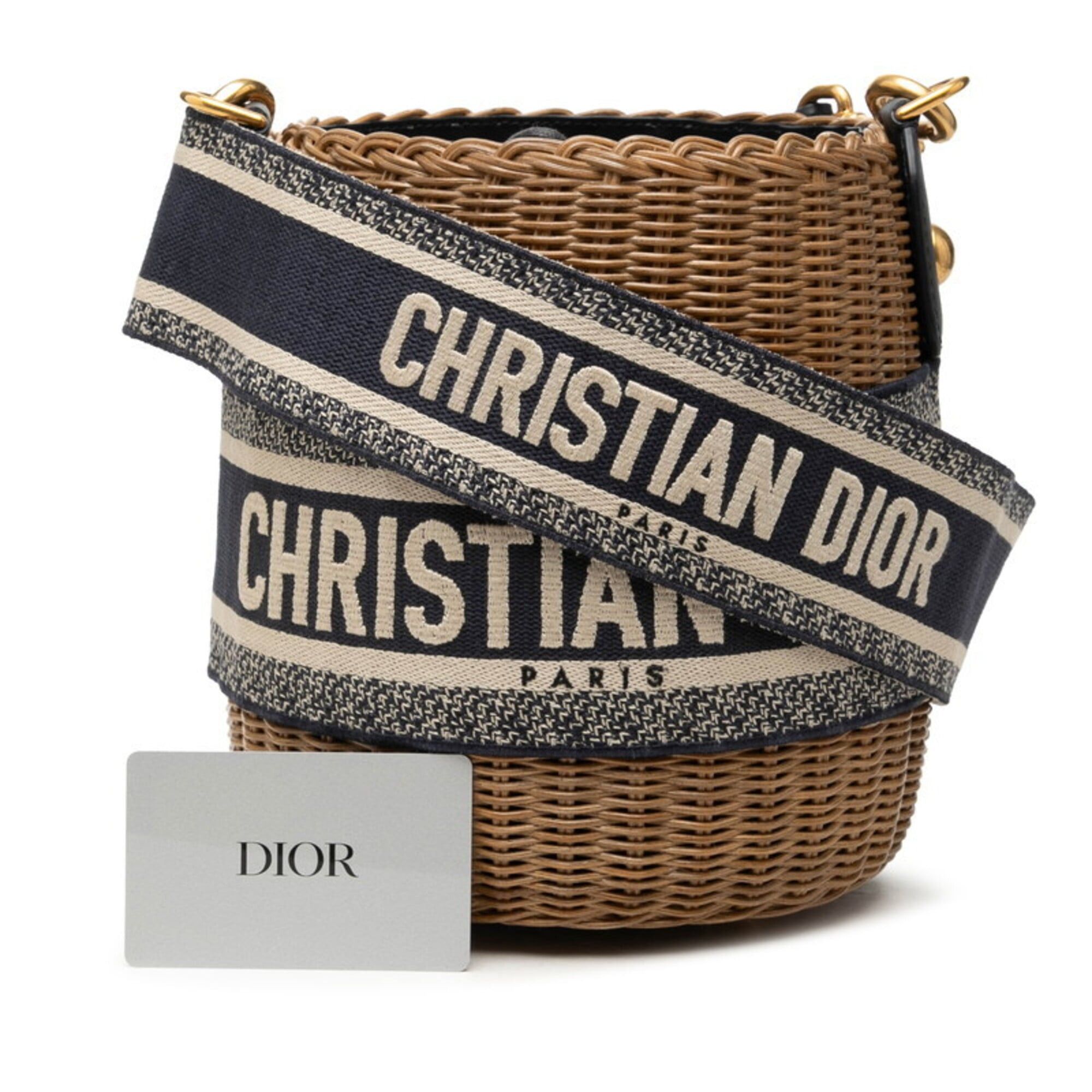 Dior Christian Dior Dior Oblique Wicker Bucket Bag Shoulder Beige Navy Rattan Canvas Leather Women's Size ONE SIZE - 7 Thumbnail
