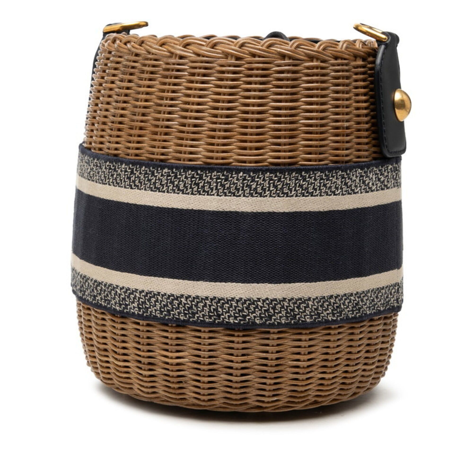 Dior Christian Dior Dior Oblique Wicker Bucket Bag Shoulder Beige Navy Rattan Canvas Leather Women's Size ONE SIZE - 2 Thumbnail