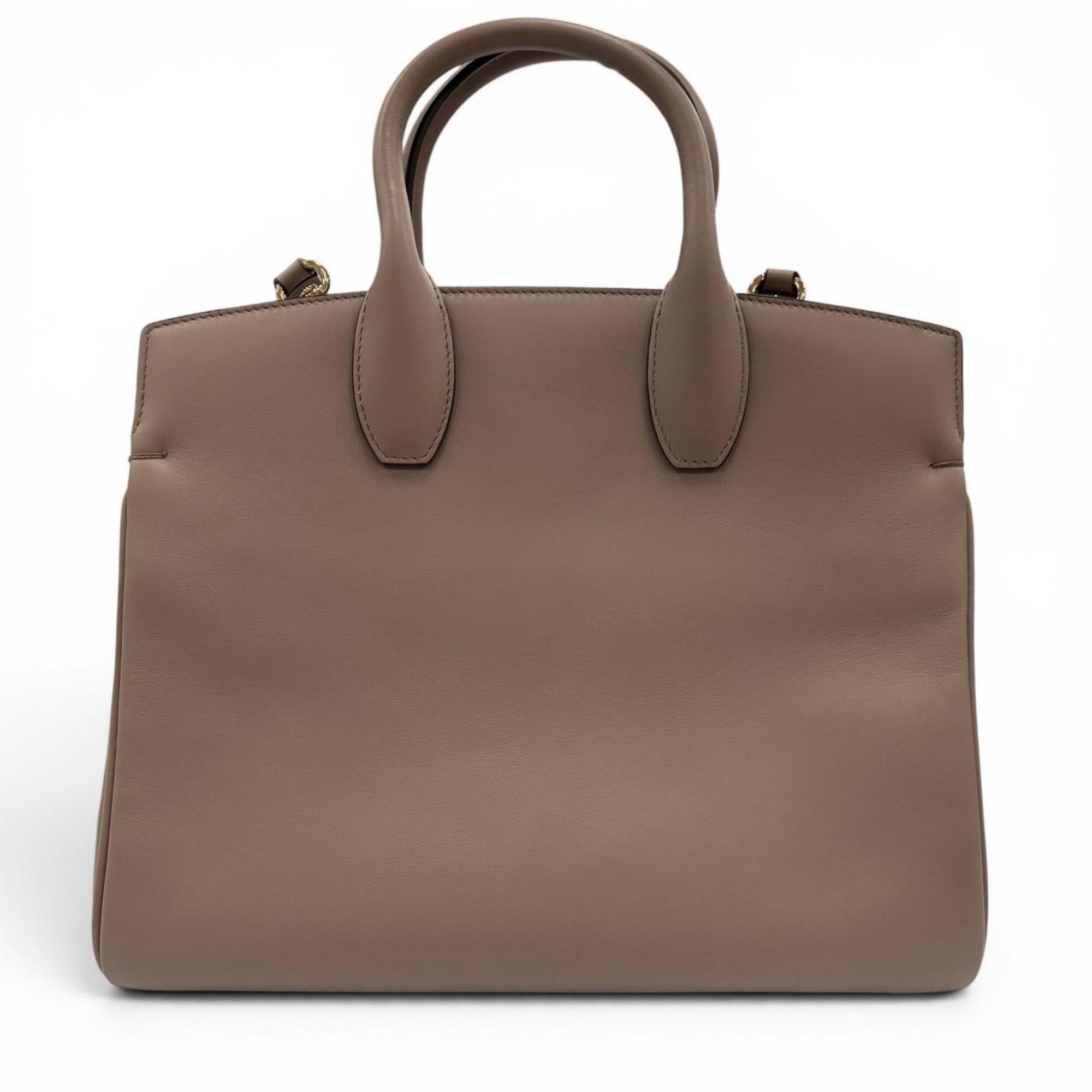 Salvatore Ferragamo Salvatore Ferragamo Studio Gancini Soft Leather 2-Way Shoulder Bag/Handbag, Brown, Made in Italy, Women's, with Dust Bag. Size ONE SIZE - 3 Thumbnail