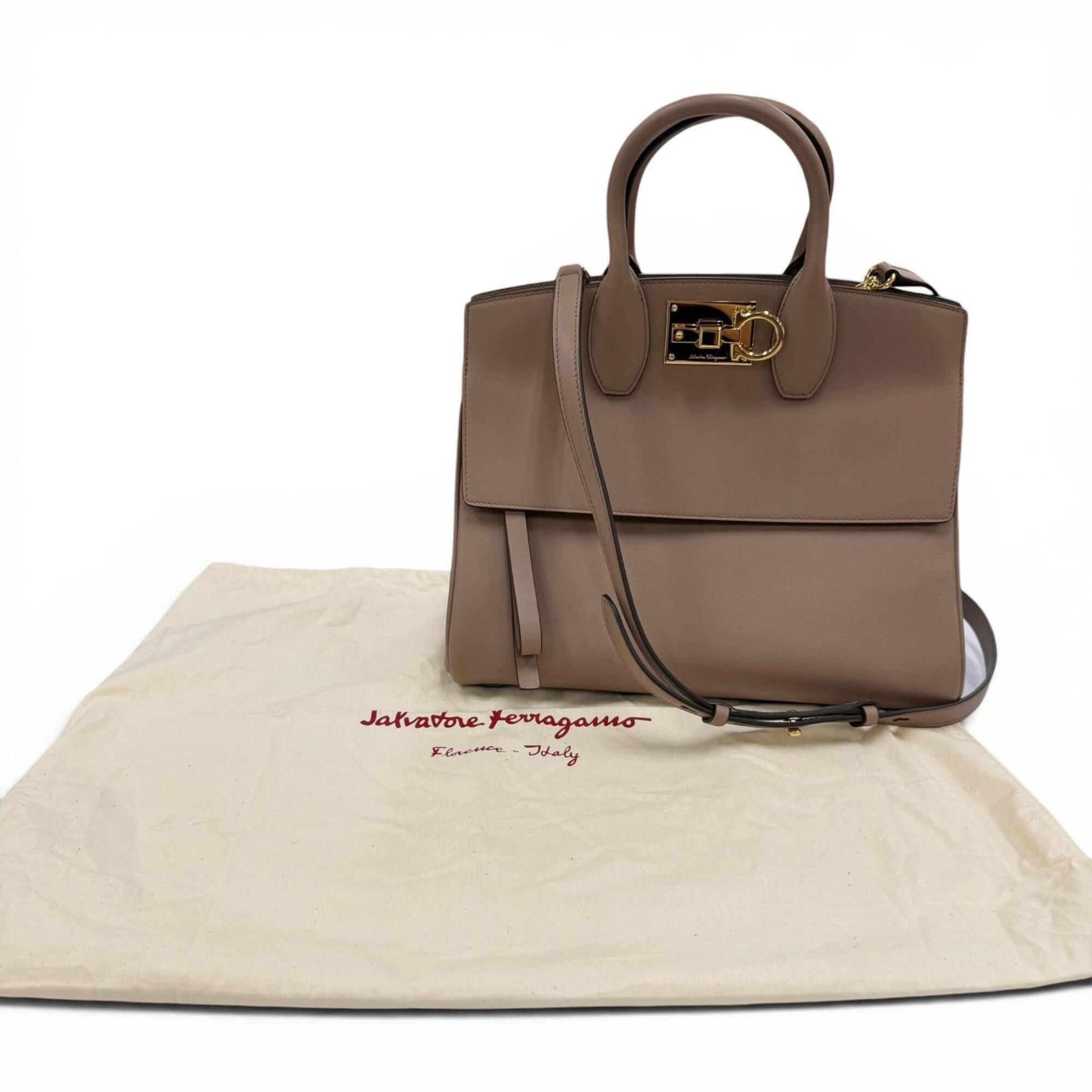 Salvatore Ferragamo Salvatore Ferragamo Studio Gancini Soft Leather 2-Way Shoulder Bag/Handbag, Brown, Made in Italy, Women's, with Dust Bag. Size ONE SIZE - 2 Thumbnail