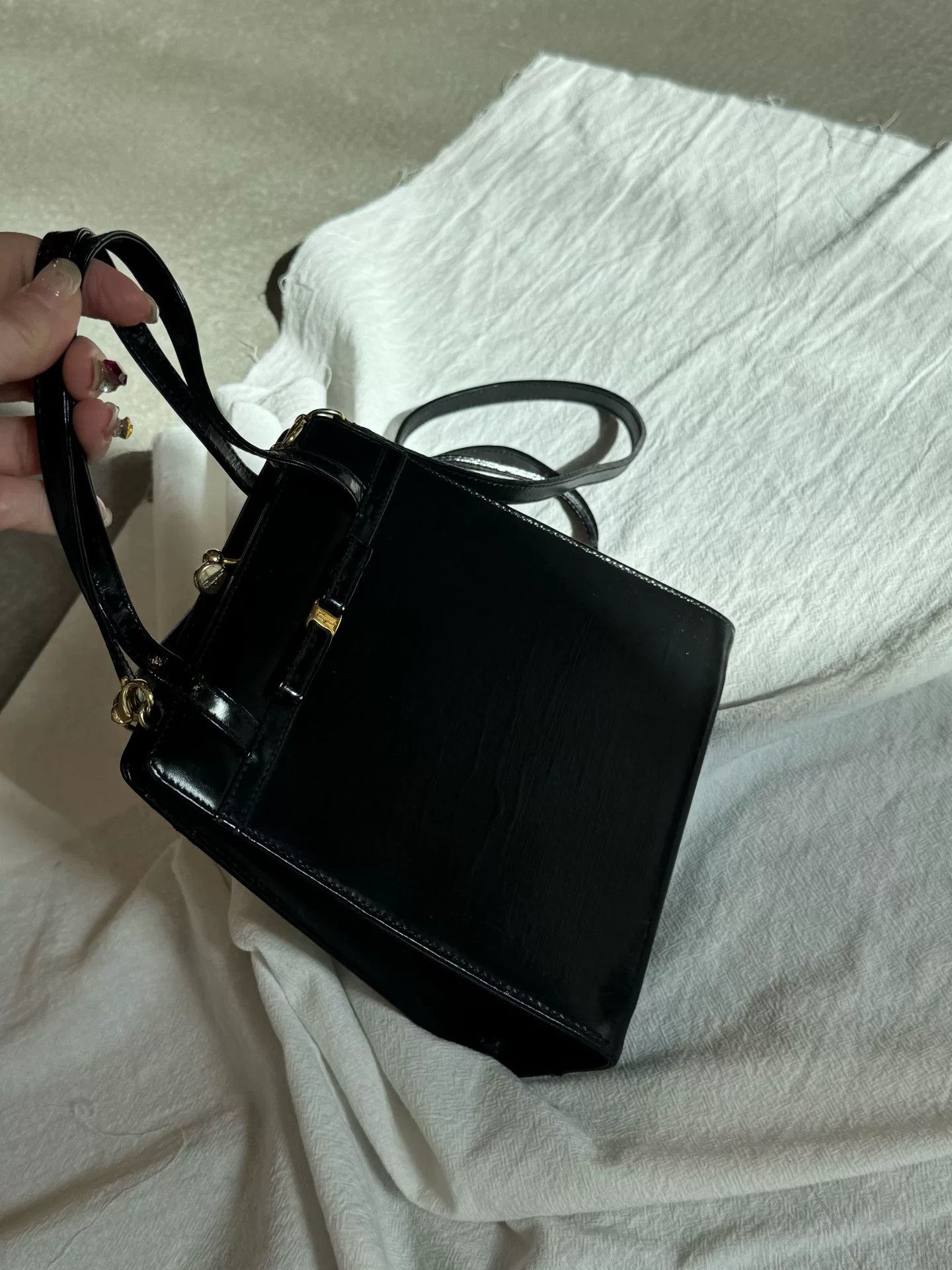 Salvatore Ferragamo Ferragamo Vintage Black Gold Box Bow 2way Bag Size ONE SIZE - 6 Thumbnail