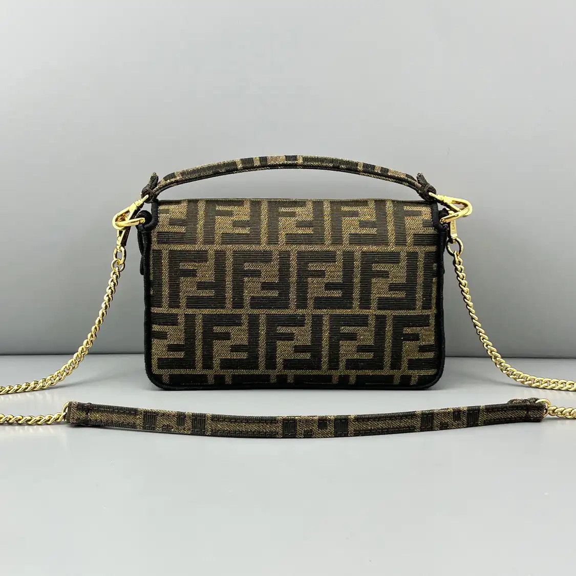 Fendi FENDI Baguette mini brown fabric doubleF jacquard baguette bag shoulder bag Size ONE SIZE - 4 Thumbnail