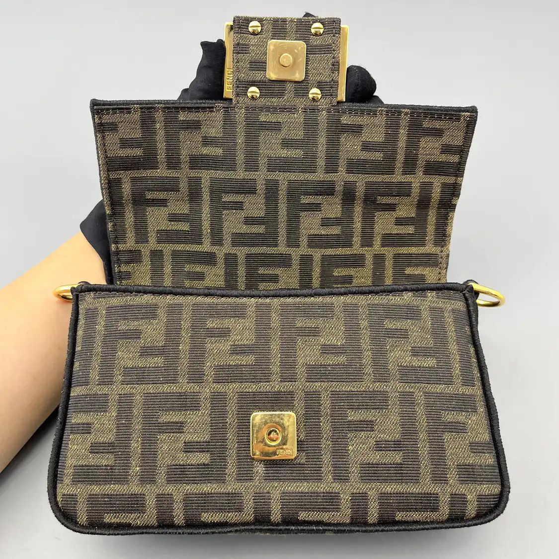 Fendi FENDI Baguette mini brown fabric doubleF jacquard baguette bag shoulder bag Size ONE SIZE - 7 Thumbnail
