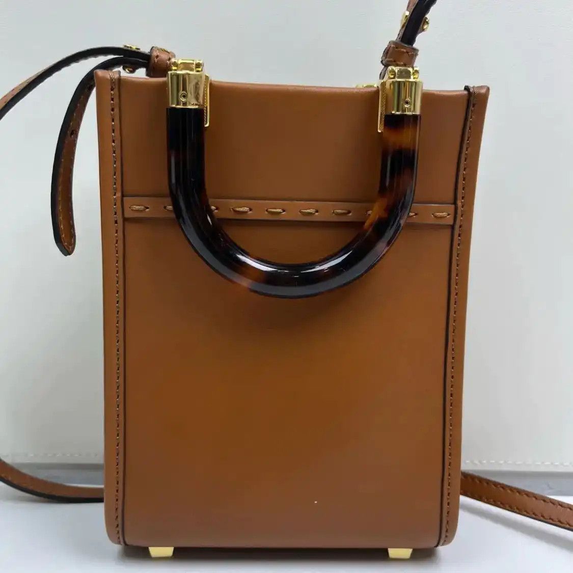Fendi FENDI Sunshine mini brown cowhide leather embossed handbag Size ONE SIZE - 4 Thumbnail