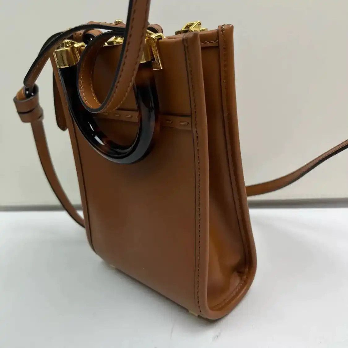 Fendi FENDI Sunshine mini brown cowhide leather embossed handbag Size ONE SIZE - 6 Thumbnail