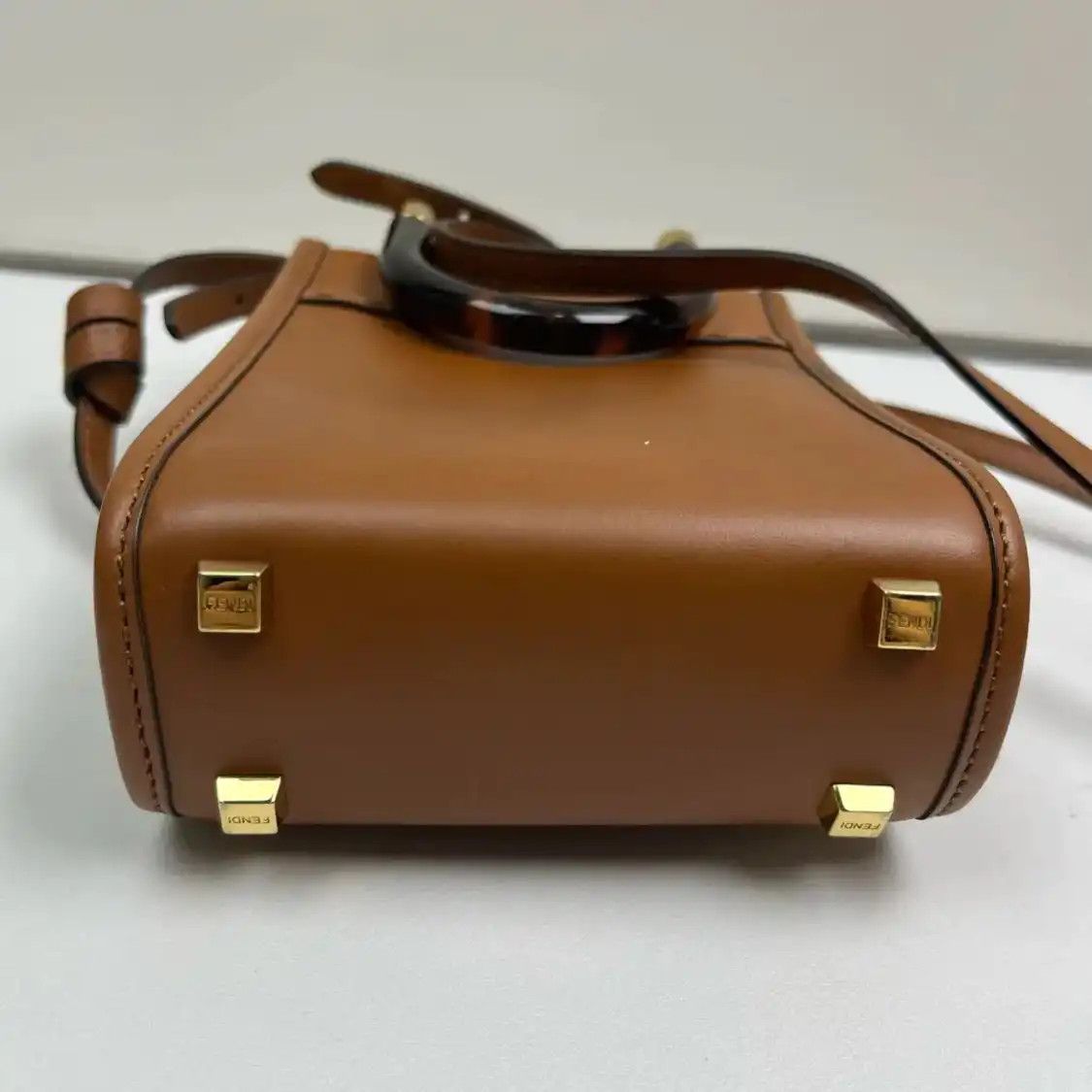 Fendi FENDI Sunshine mini brown cowhide leather embossed handbag Size ONE SIZE - 7 Thumbnail