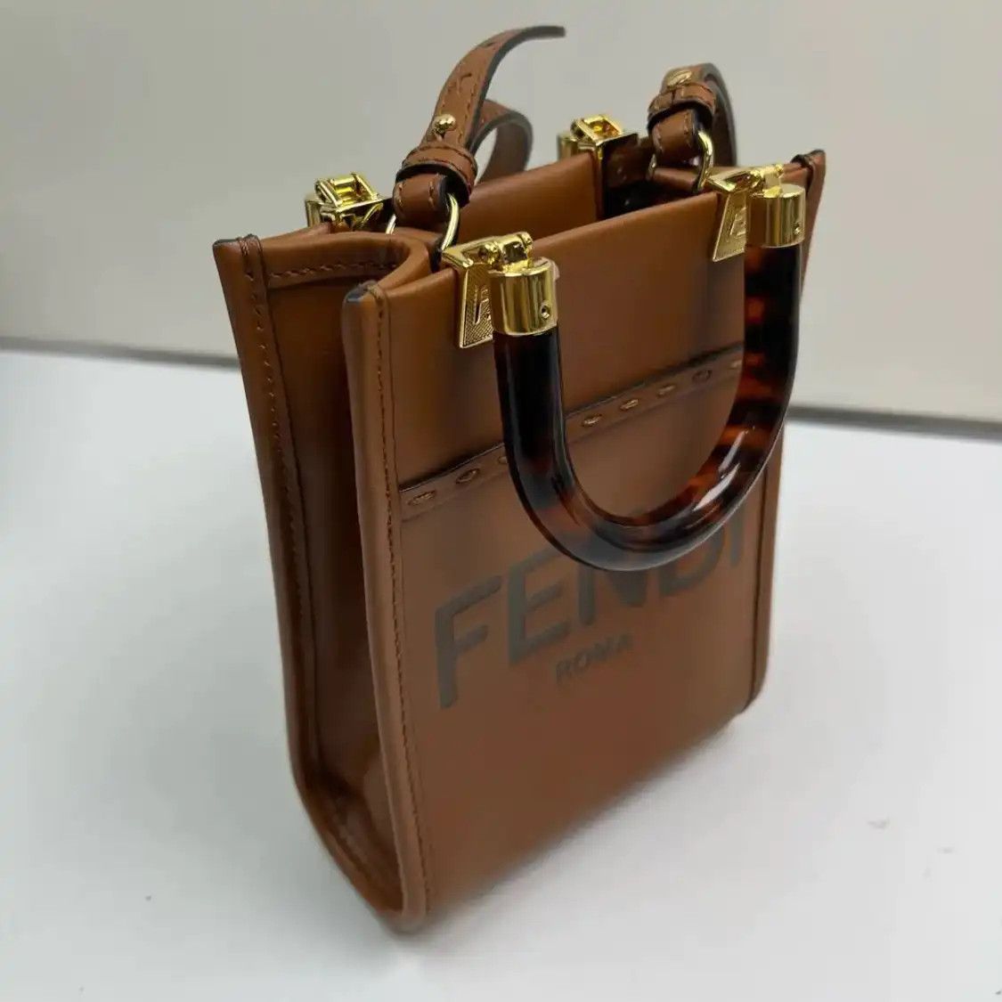 Fendi FENDI Sunshine mini brown cowhide leather embossed handbag Size ONE SIZE - 2 Thumbnail