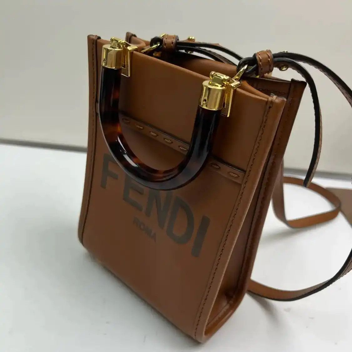 Fendi FENDI Sunshine mini brown cowhide leather embossed handbag Size ONE SIZE - 3 Thumbnail