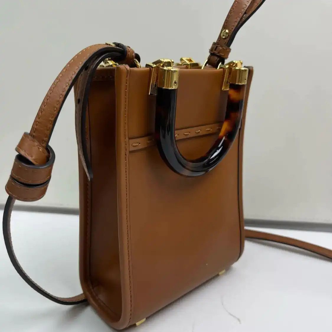 Fendi FENDI Sunshine mini brown cowhide leather embossed handbag Size ONE SIZE - 5 Thumbnail