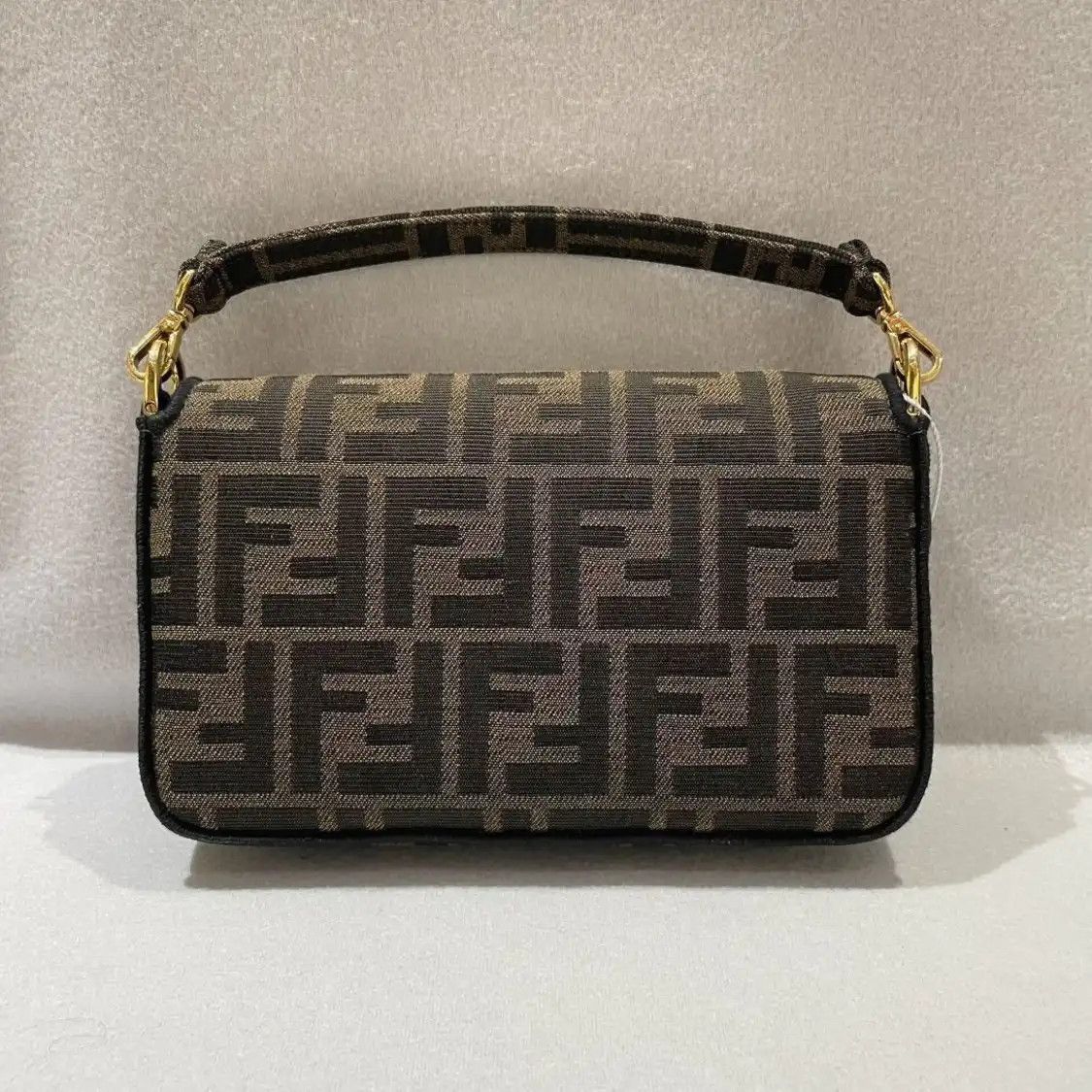 Fendi FENDI Baguette mini brown fabric doubleF jacquard baguette bag crossbody bag gol Size ONE SIZE - 3 Thumbnail