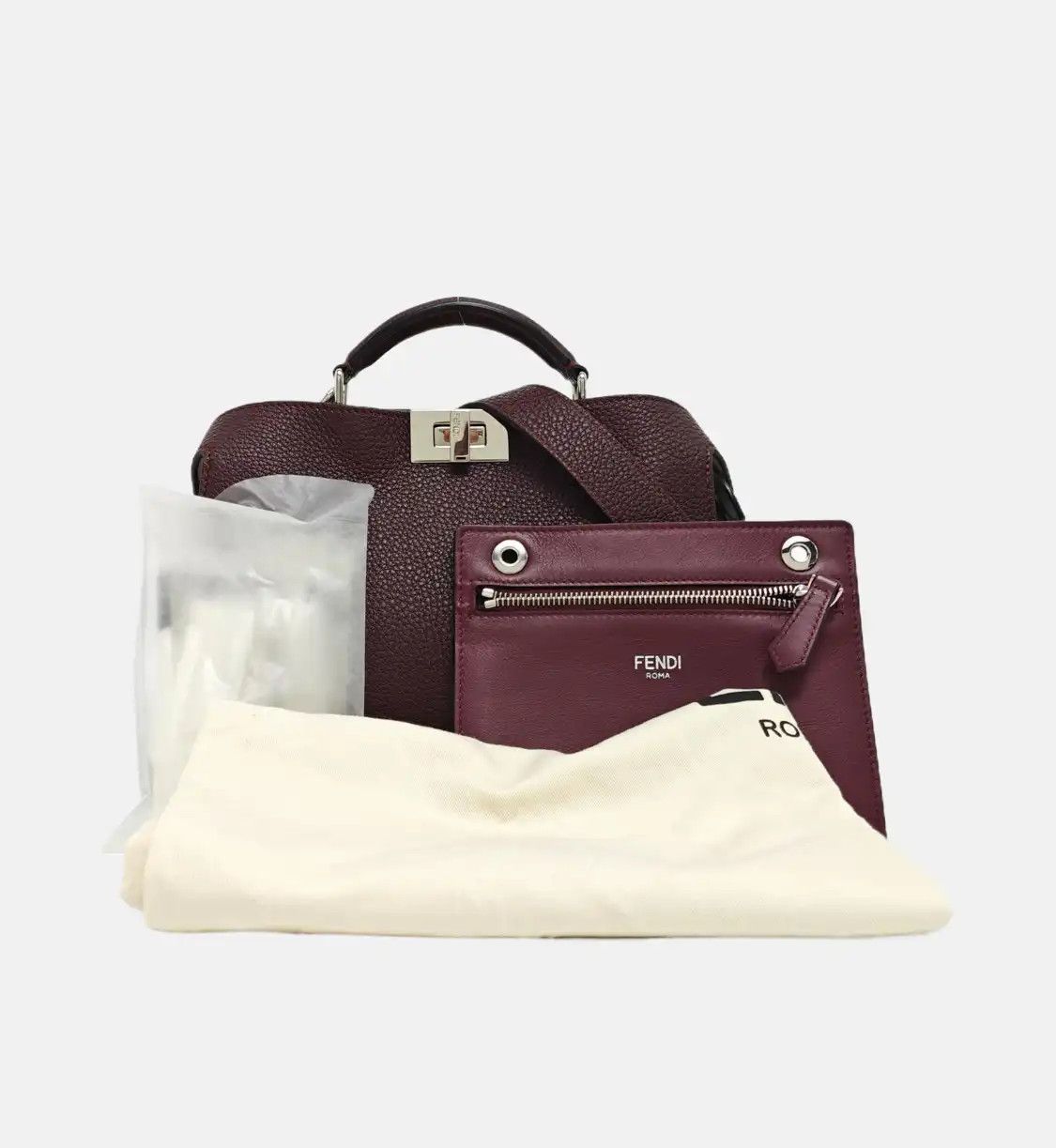 Fendi FENDI Peekaboo Wine Red cowhide leather shoulder bag handbag crossbody bag silve Size ONE SIZE - 8 Thumbnail