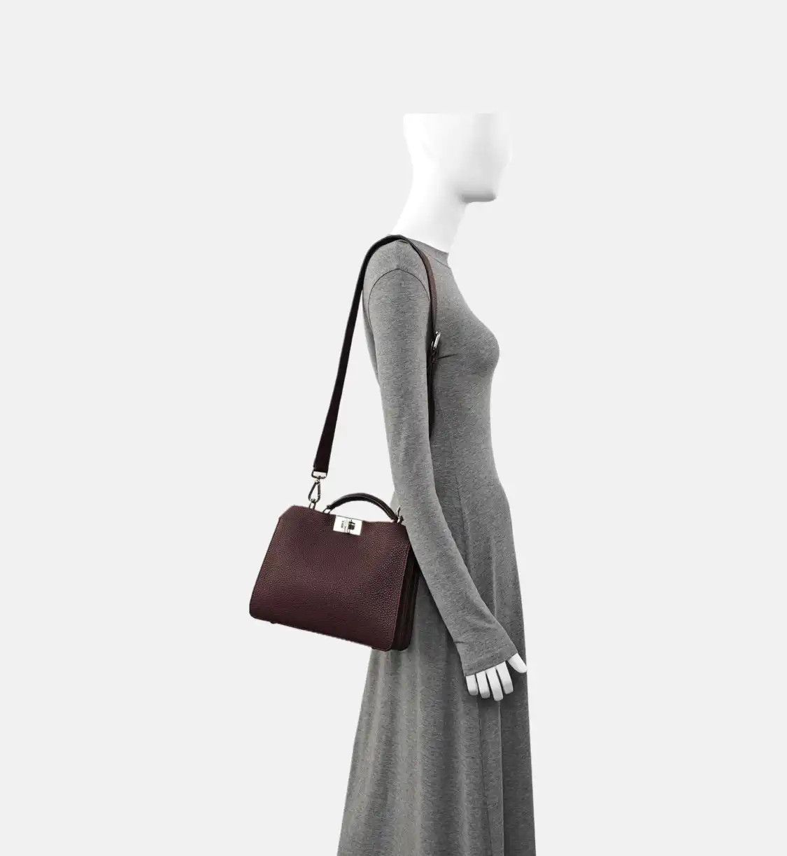 Fendi FENDI Peekaboo Wine Red cowhide leather shoulder bag handbag crossbody bag silve Size ONE SIZE - 2 Thumbnail