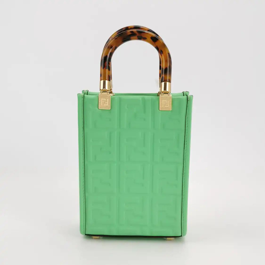 Fendi FENDI Sunshine green cowhide leather doubleF embossed handbag detachable strap Size ONE SIZE - 4 Thumbnail