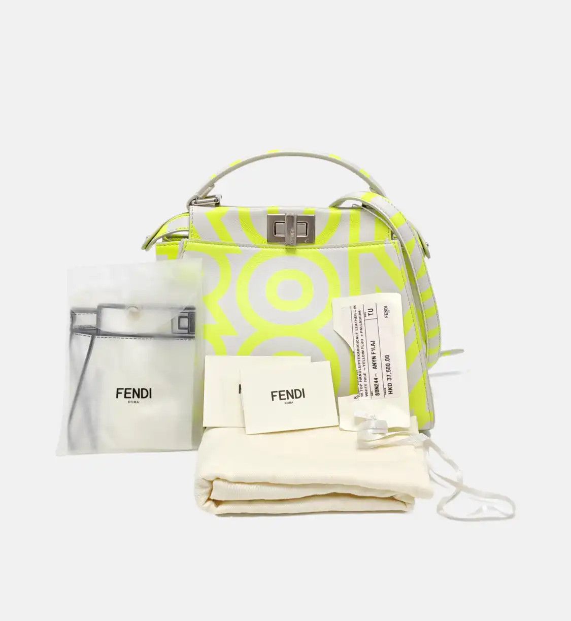 Fendi FENDI Peekaboo mini white cowhide leather print shoulder bag handbag silver hard Size ONE SIZE - 8 Thumbnail