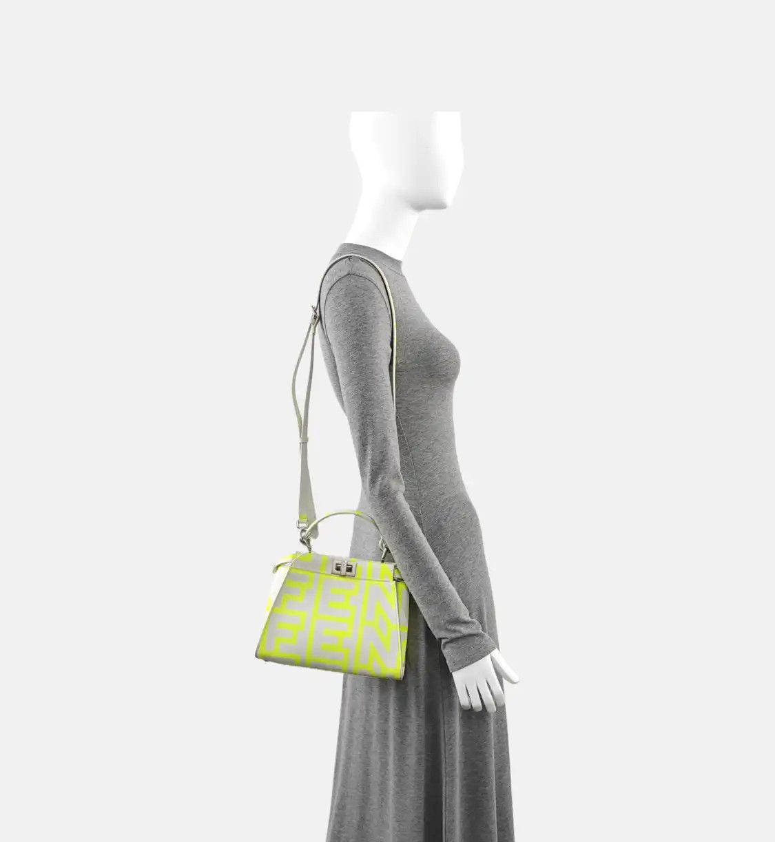 Fendi FENDI Peekaboo mini white cowhide leather print shoulder bag handbag silver hard Size ONE SIZE - 2 Thumbnail