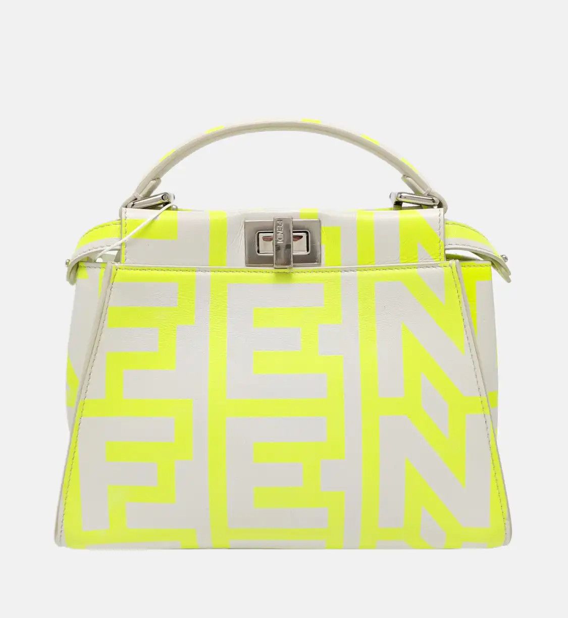 Fendi FENDI Peekaboo mini white cowhide leather print shoulder bag handbag silver hard Size ONE SIZE - 5 Thumbnail
