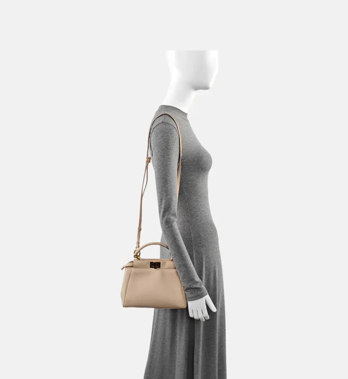 Fendi FENDI Peekaboo mini beige sheepskin shoulder bag handbag crossbody bag gold hard Size ONE SIZE - 2 Thumbnail