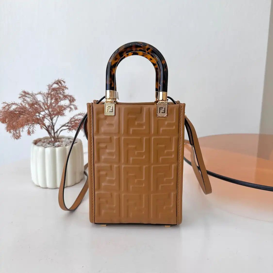 Fendi FENDI Sunshine mini brown cowhide leather doubleF handbag Size ONE SIZE - 4 Thumbnail