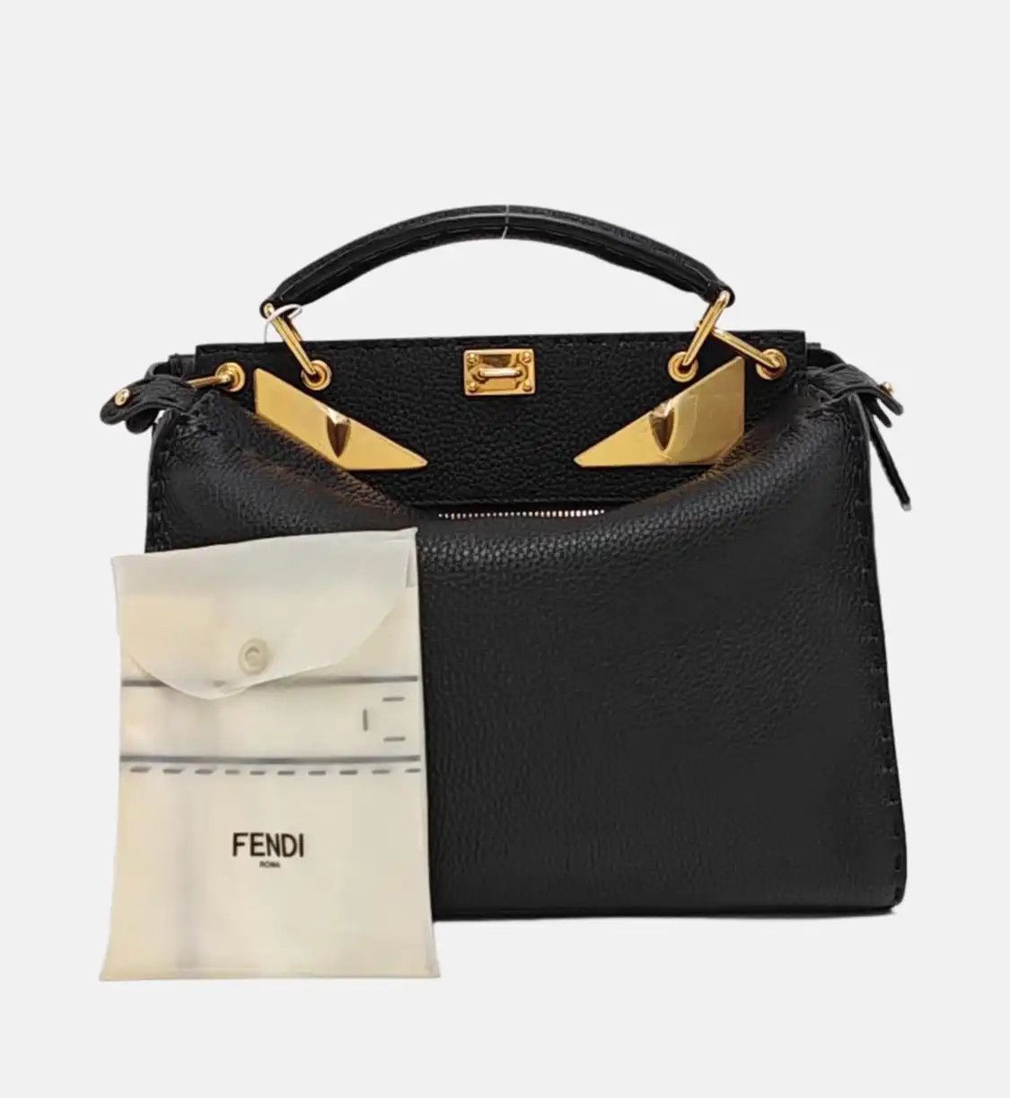 Fendi FENDI Peekaboo mini black cowhide leather handbag gold hardware Size ONE SIZE - 8 Thumbnail