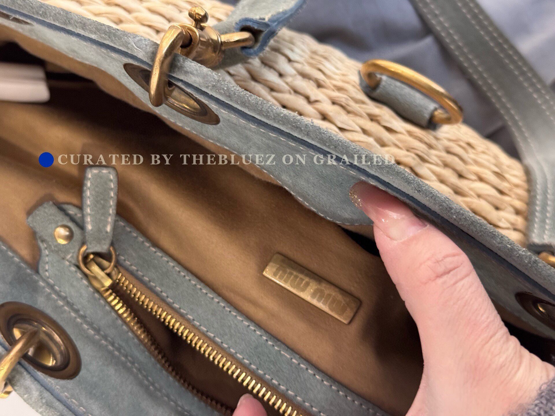 Miu Miu Miu Miu Raffia Woven Blue Suede Tote Size ONE SIZE - 6 Thumbnail