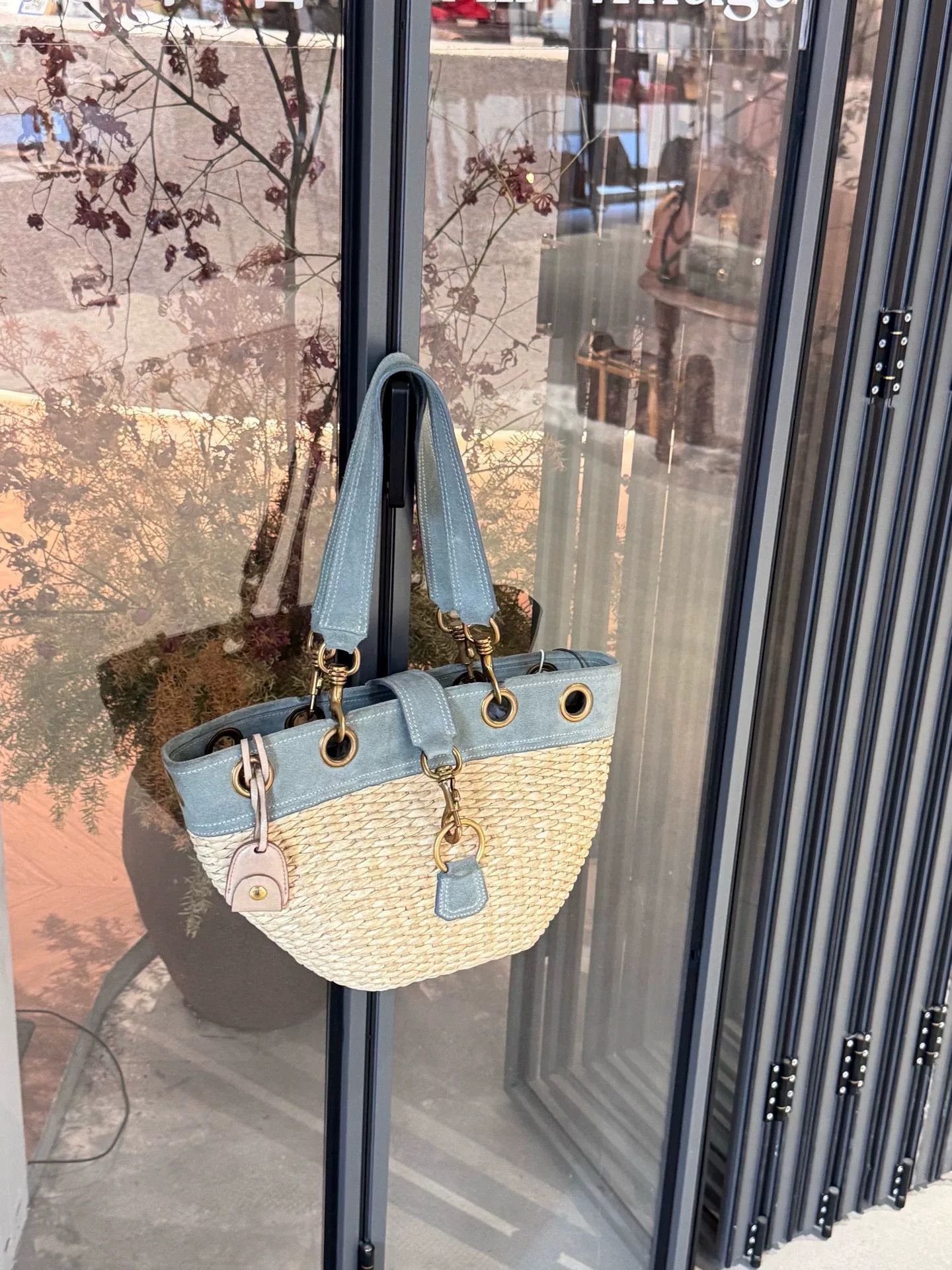 Miu Miu Miu Miu Raffia Woven Blue Suede Tote Size ONE SIZE - 3 Thumbnail