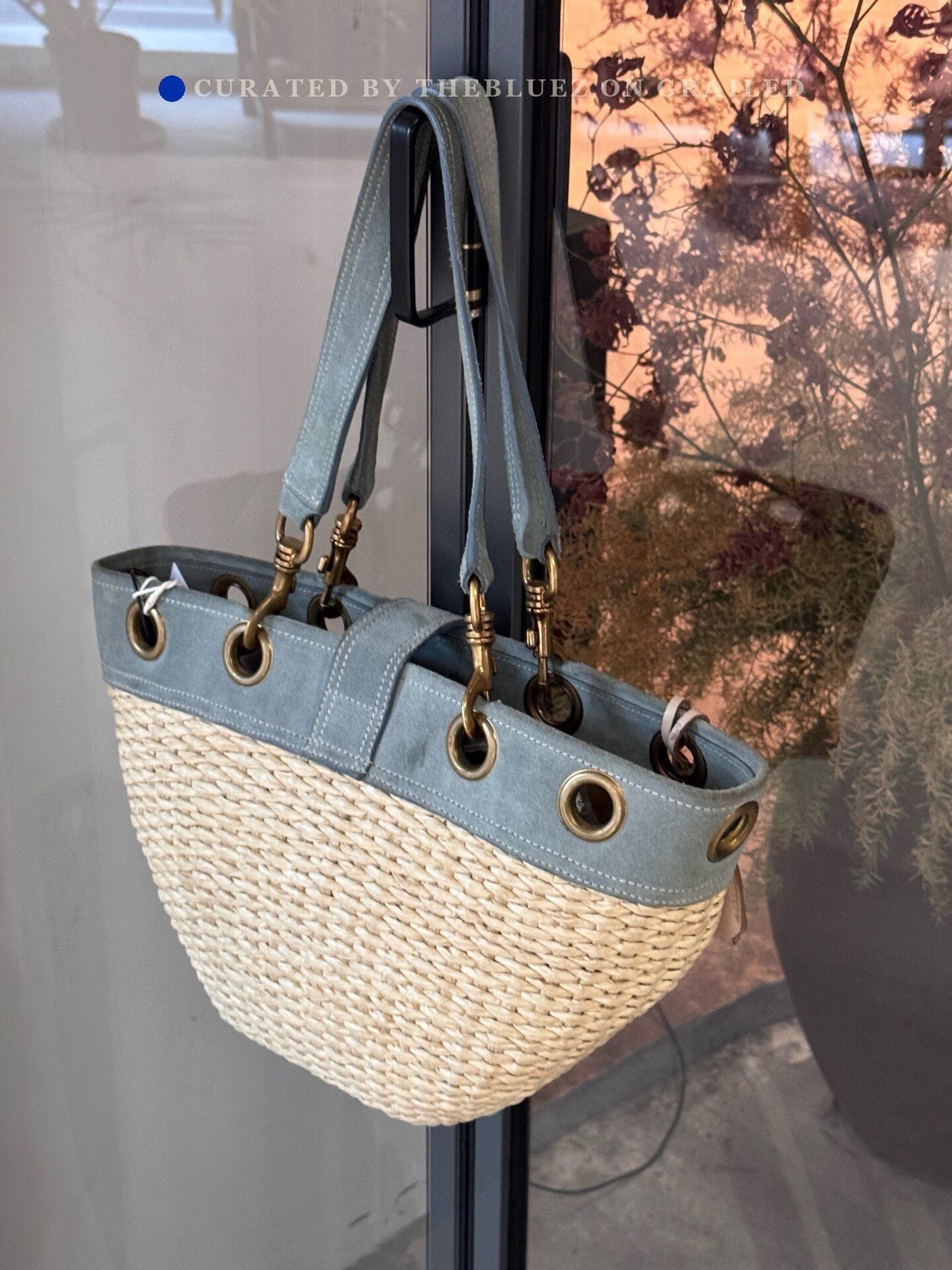 Miu Miu Miu Miu Raffia Woven Blue Suede Tote Size ONE SIZE - 4 Thumbnail