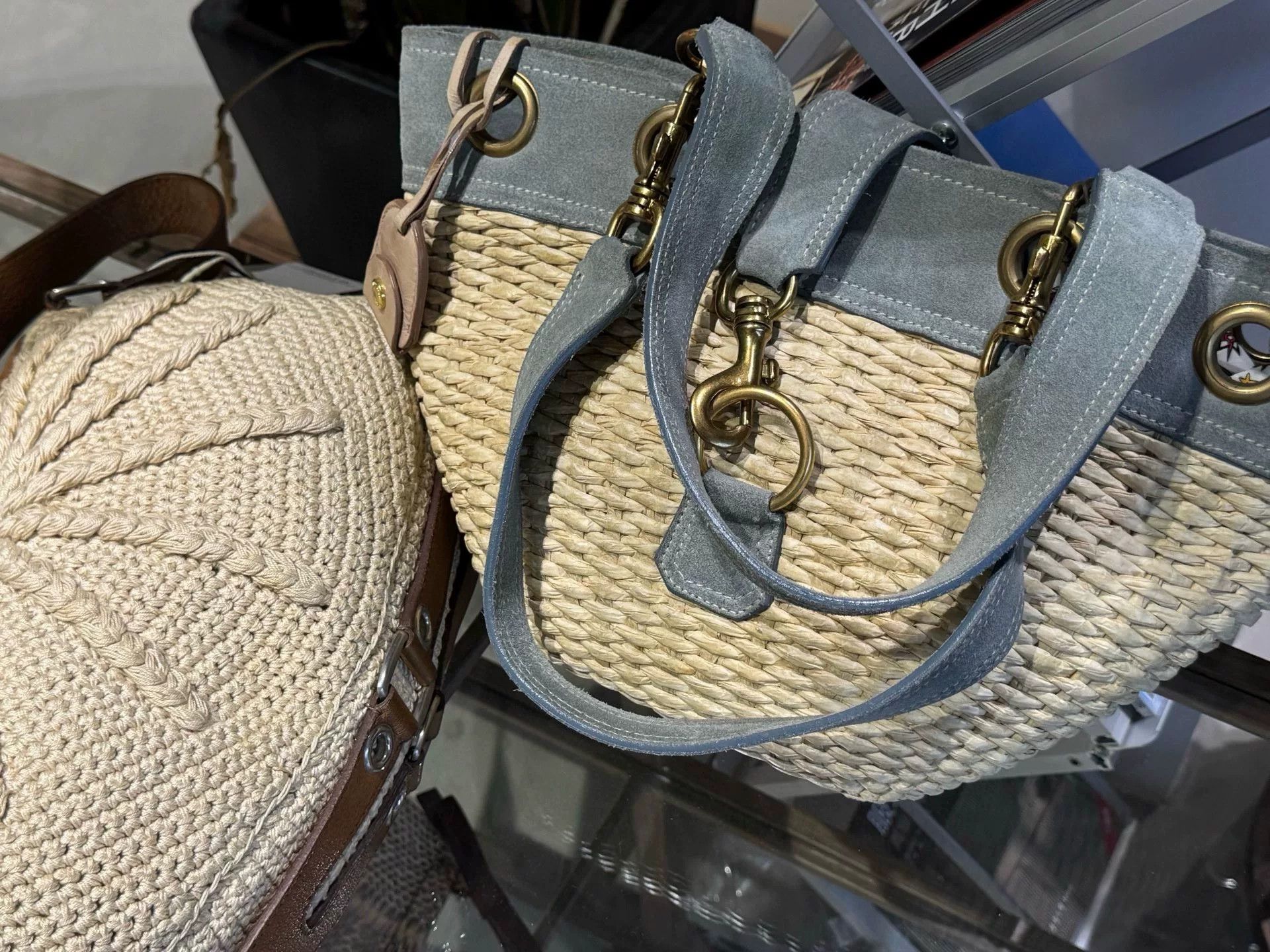 Miu Miu Miu Miu Raffia Woven Blue Suede Tote Size ONE SIZE - 9 Thumbnail