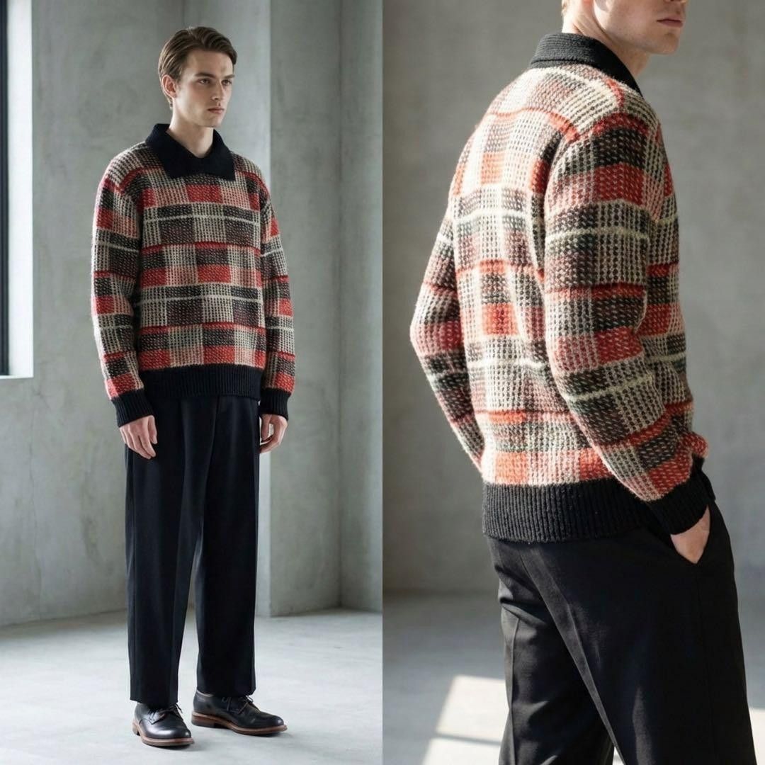 Y*U様 ISSEY MIYAKE brush tag knit wool bl ISSEY MIYAKE MEN 80s Brush Tag Check Wool Knit Size L